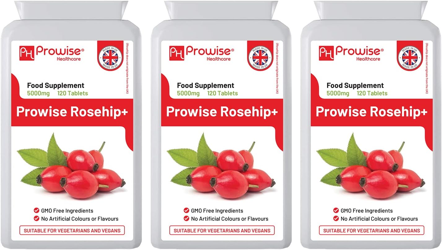 Rosehip Health+ (Pack of 3) 5000mg 120 Vegetarian & Vegan Tablets | High Strength Rosehip Tablets Supplements - UK Manufactured | GMP Standards by Prowise Healthcare