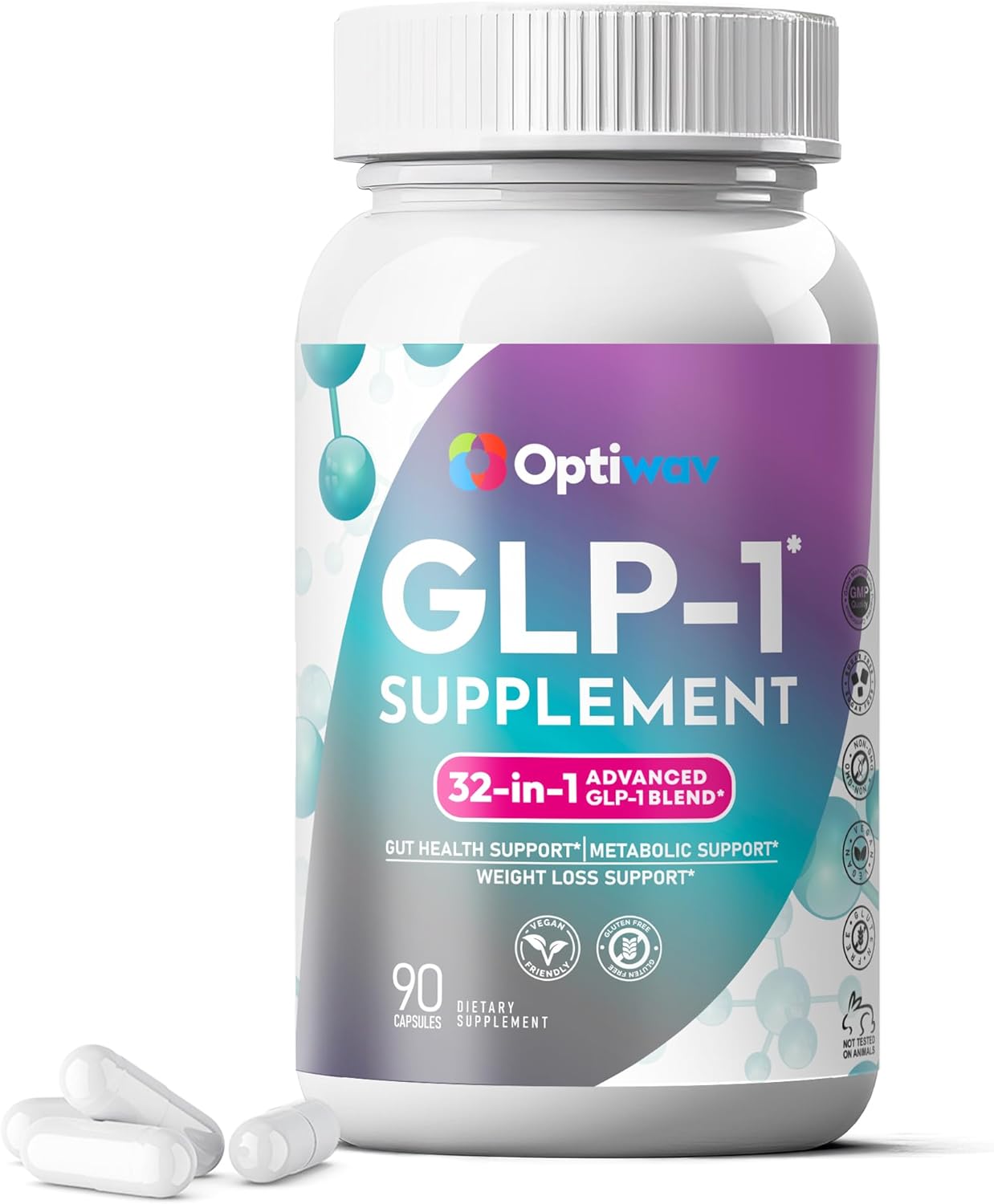 GLP-1 Supplement for Weight Loss - 32-in-1 GLP1 Booster with Probiotics for Women & Men - Natural Daily Oral Support to Boost Fat Burn Metabolism & Gut Health - Vegan Gluten Free Sugar Free
