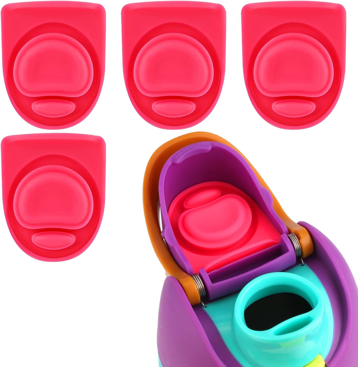 4pcs Replacement Stopper Compatible with Owala FreeSip 24oz 32oz, Water Bottle Top Lid Gasket for Owala 19/24/32/40oz Seal Bottle Cap Mouth Stopper Part Silicone Plug Accessories BPA-Free (Carmine)