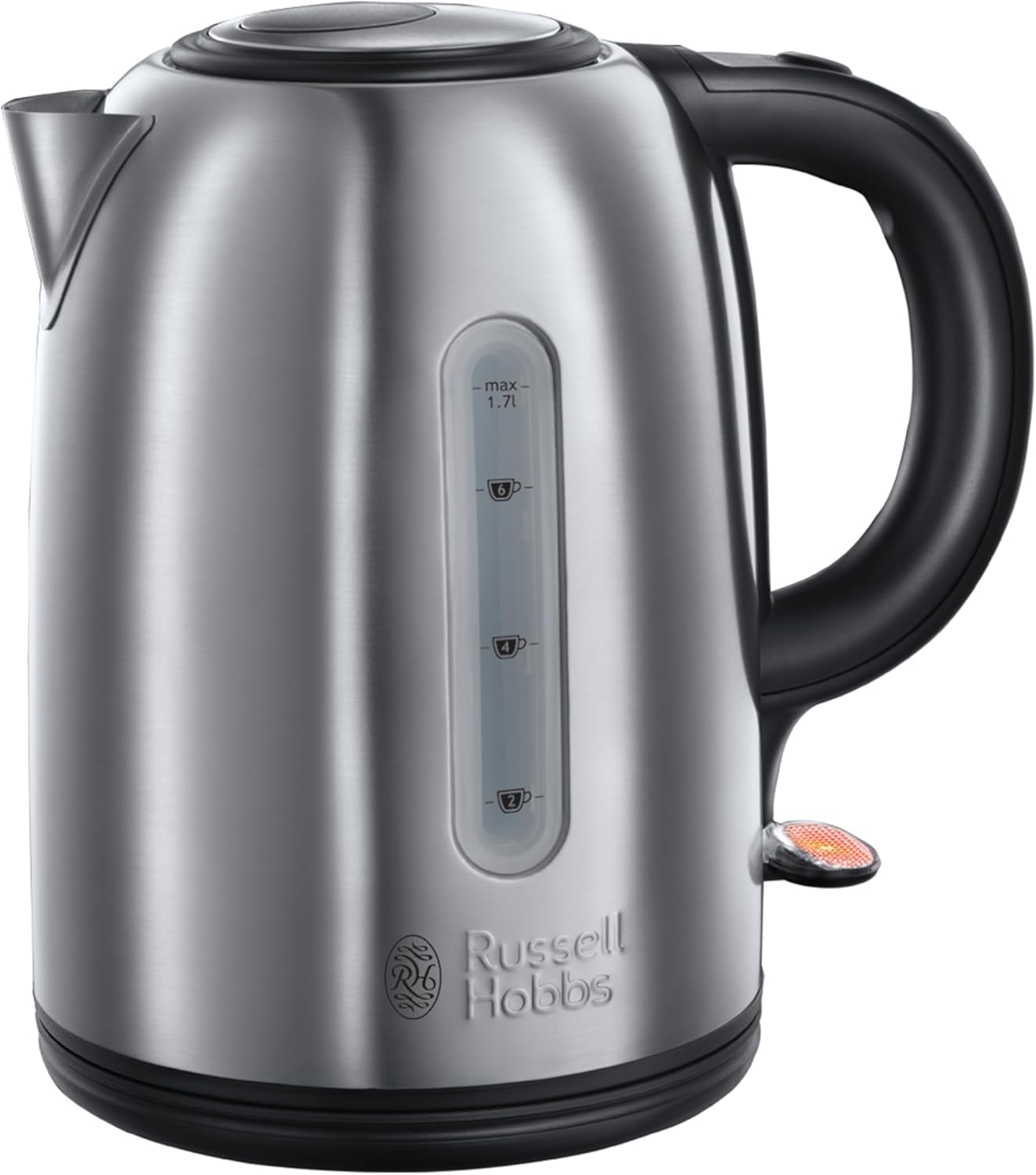 Russell Hobbs Brushed Stainless Steel & Black Electric 1.7L Cordless Kettle (Fast Boil 3KW, Removable washable anti-scale filter, Push to open lid, Perfect pour spout) 20441