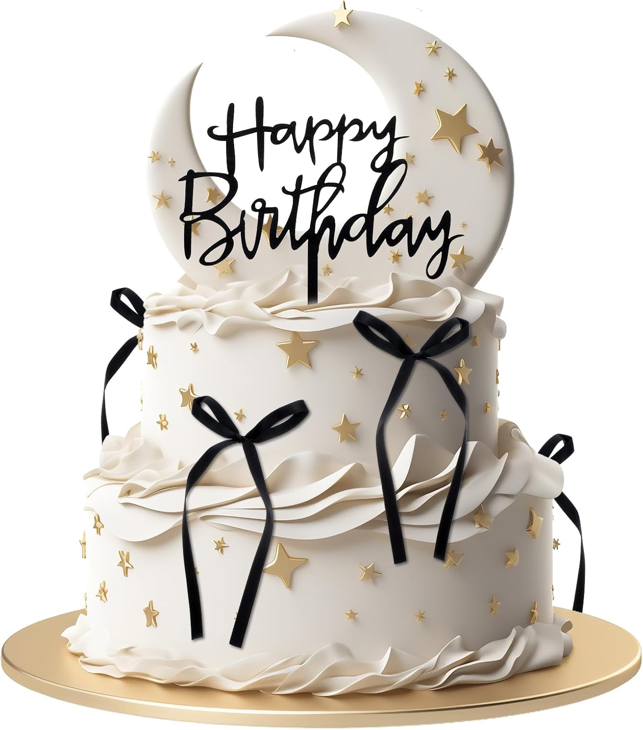 Lusofie 10pcs Black Bows for Cake with 1 'Happy Birthday' Sign, Vintage Coquette Birthday Cake Decorations, Non-Edible Cake Toppers