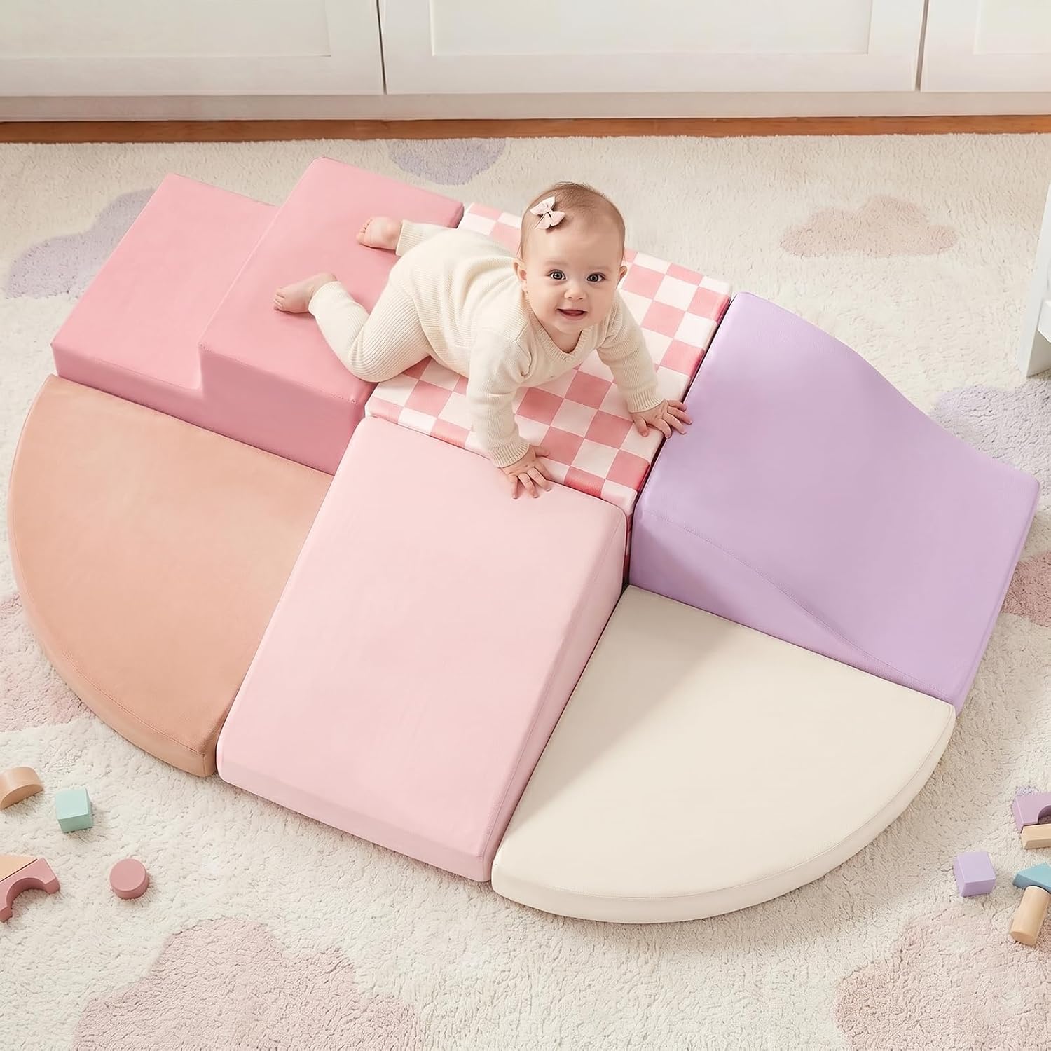 Tiny Land Soft Foam Climbing Blocks for Toddlers, 6-Piece Foam Blocks | Indoor Playground Baby Climbing Toys, Ideal Gift for Kids Activity Crawling and Sliding Foam Play Set (Pink Pastel)