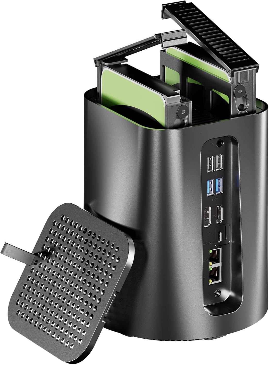 R1 Intel N150 Mini PC 4C/4T,Support 44T(2 * 22T) 2-Bay Storage, 3-in-1 Mini PC Without RAM/SSD/OS WiFi 6 Dual 2.5G LAN Soft Router HTPC