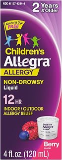 Allegra Children's 12HR Allergy Relief Non-drowsy Antihistamine Liquid, Berry Flavor, Alcohol-Free & Dye-Free, Fexofenadine HCl, 4 oz.