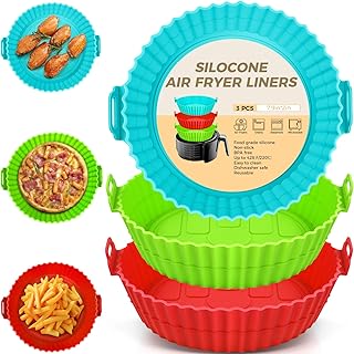 Buauty 3 Pack Air Fryer Silicone Liners 8inch Air Fryer Silicone Pot Reusable Food Grade Silicone Airfryer Liners Baking Basket Accessories Replacement of Flammable Disposable Parchment Paper