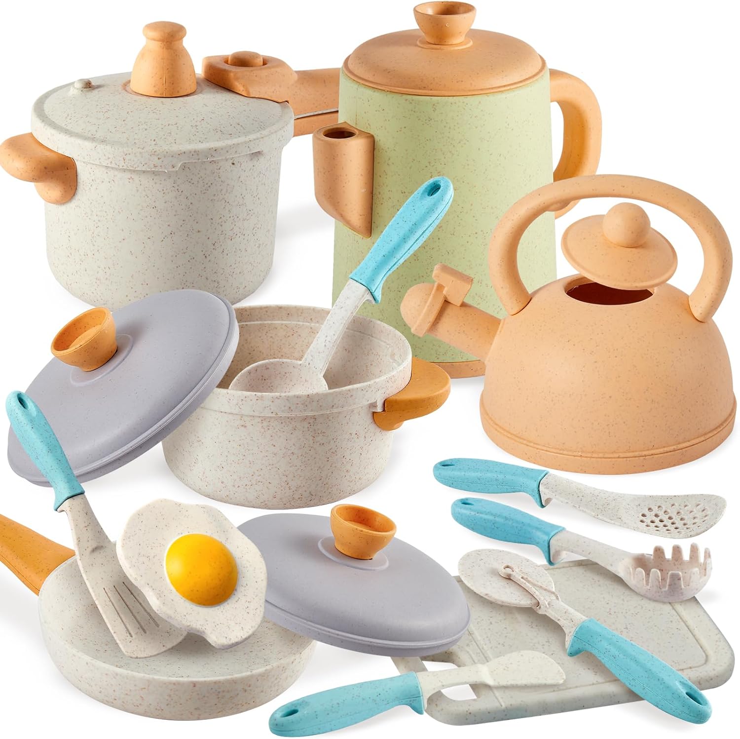 BUYGER Pretend Play Kitchen Toy Set Accessories for Kids Age 3+, Toddler Cooking Cookware Pots and Pans Playset Gifts for Boys Girls