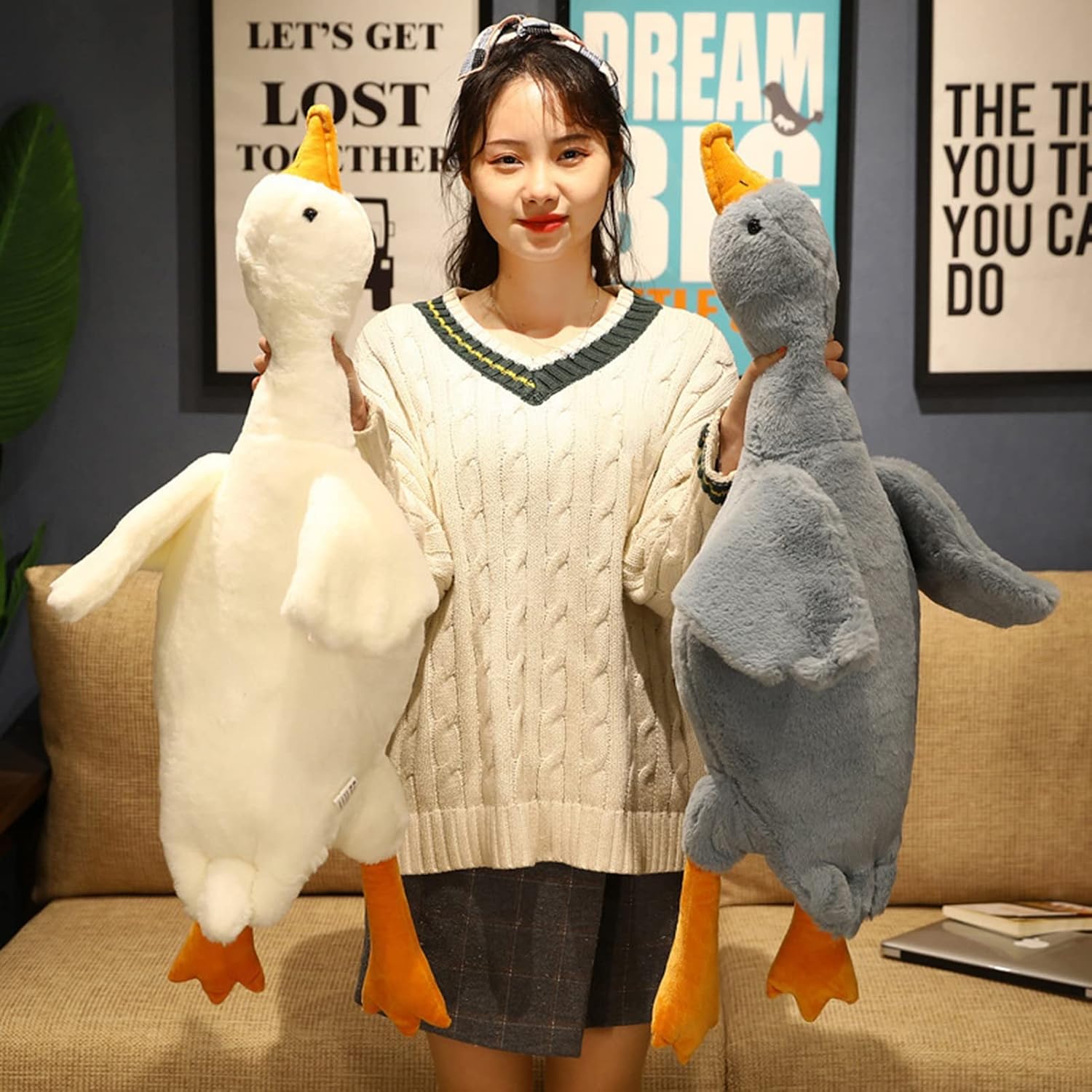 Funight Giant Goose Plushie, 50/90cm Cute Giant Goose Stuffed Animal Soft Plush Doll Toy Decor Birthday Gift for Girl Women White 19.69Inch