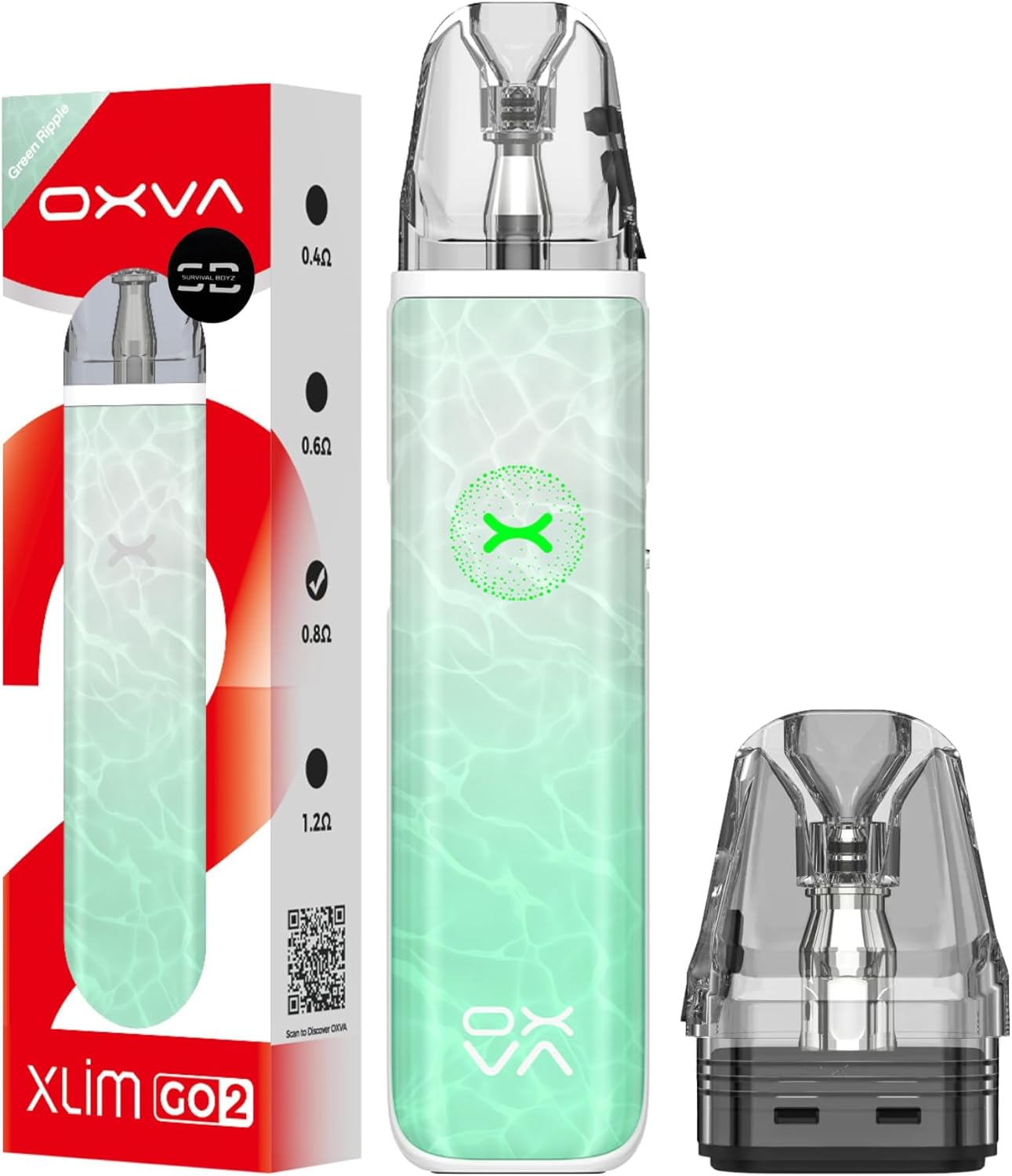 Oxva Xlim Go 2 Vape Pod Kit [Green Ripple] - Available in 8 Colours - 2A Fast Charge, 1500mAh Battery, 30W Output, 3-Starry Light Indicator - Works with Xlim V3 and EZ Oxva Pods - No Nicotine