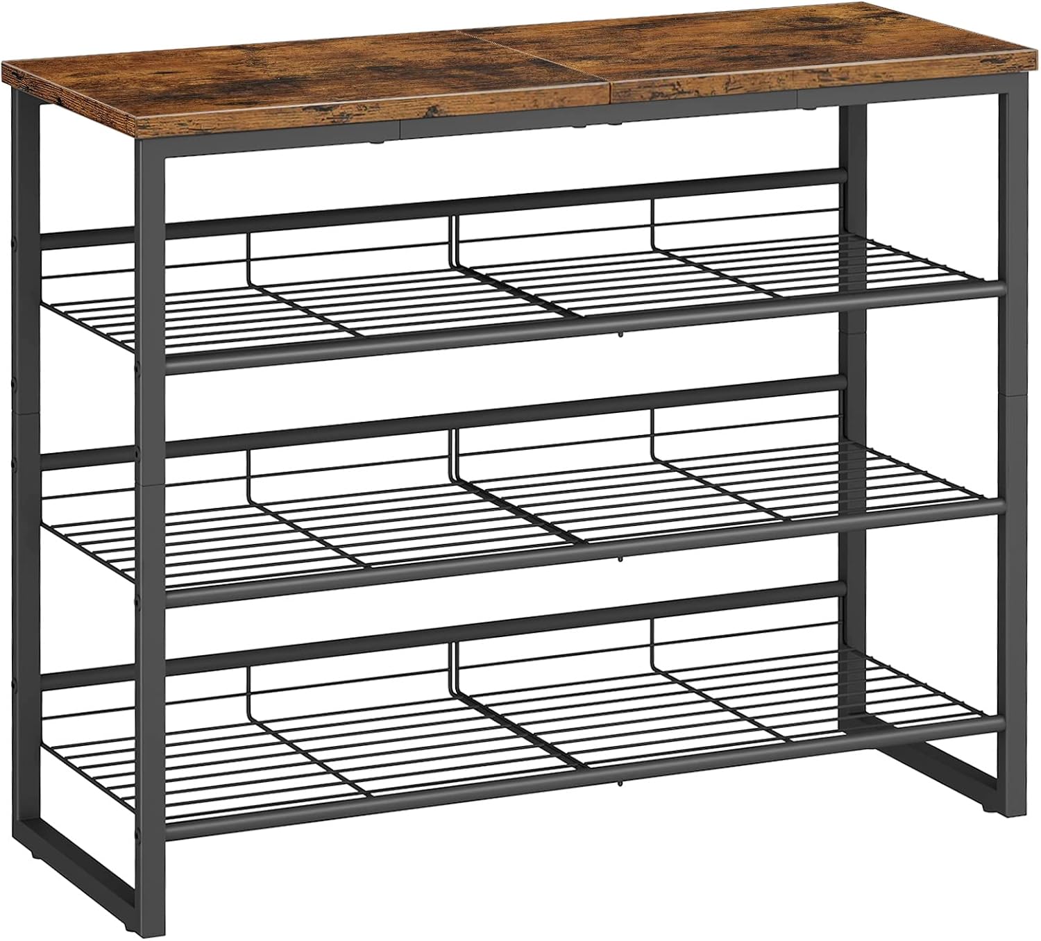 HOOBRO Shoe Rack, 4-Tier Shoe Organizer, Shoe Storage Shelves for 12-16 Pairs, Adjustable Metal Shelf, 75 x 29 x 59 cm, Industrial Shoe Rack for Entryway, Rustic Brown and Black EBF09XJ01