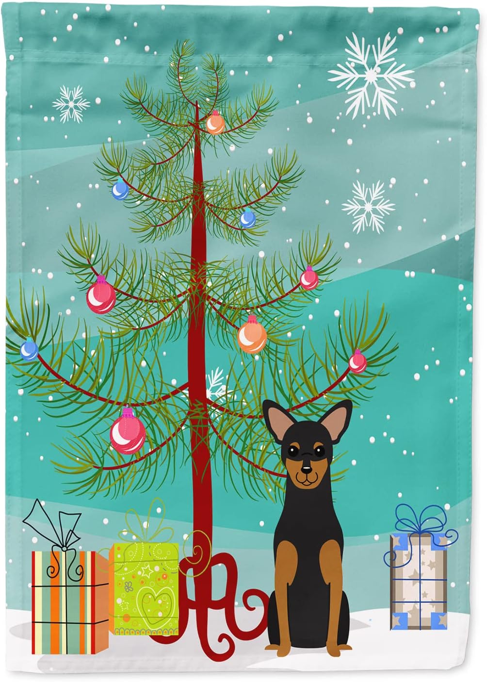 Caroline's Treasures BB4153GF Merry Christmas Tree Manchester Terrier Garden Flag Mailbox Flag Decorative Yard Flag Banner Outside Patio Artwork Yard Flower Beds, Garden Size, Multicolor