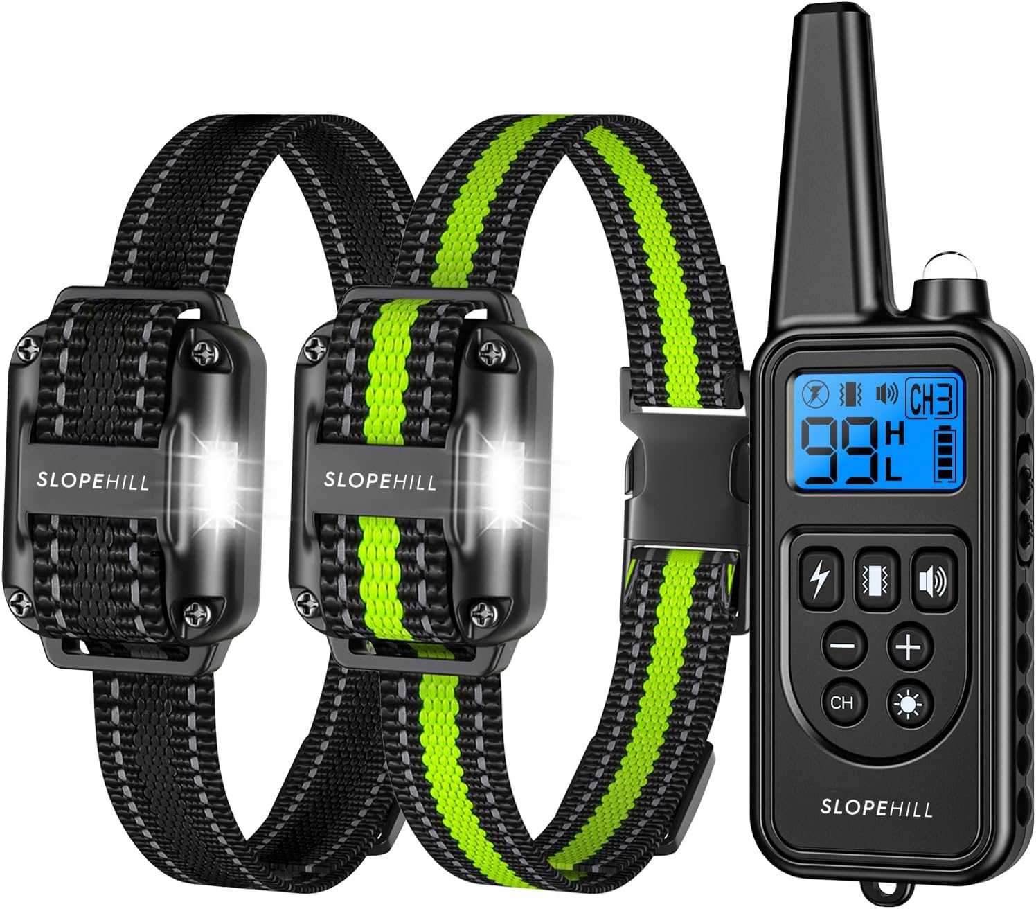 Dog Training Collar with Remote, Electronic Dog Shock Collar with Beep, Vibration, Shock, Light and Keypad Lock Mode, Electric Training Collar Set for Small Medium Large Dogs (Black Green)