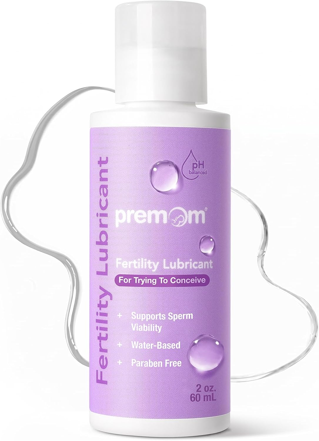 Premom Fertility Lubricant, pH Balanced, Sperm Friendly, Water Based | Personal Lube for Women, Men, & Couples Trying to Conceive, No Glycerin or Parabens, Fragrance Free, Condom Safe, 2 Fl Oz