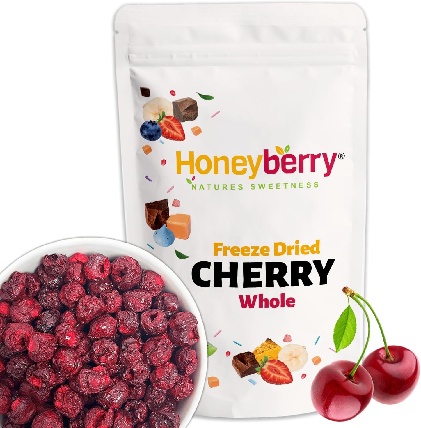Freeze Dried Whole Sour Cherries 100g - 100% Pure and Natural Freeze Dried Fruit - Dehydrated Tart Cherries Perfect for Baking, Snacking, Cake Decorating and Desserts, Cocktail Garnish for Drinks