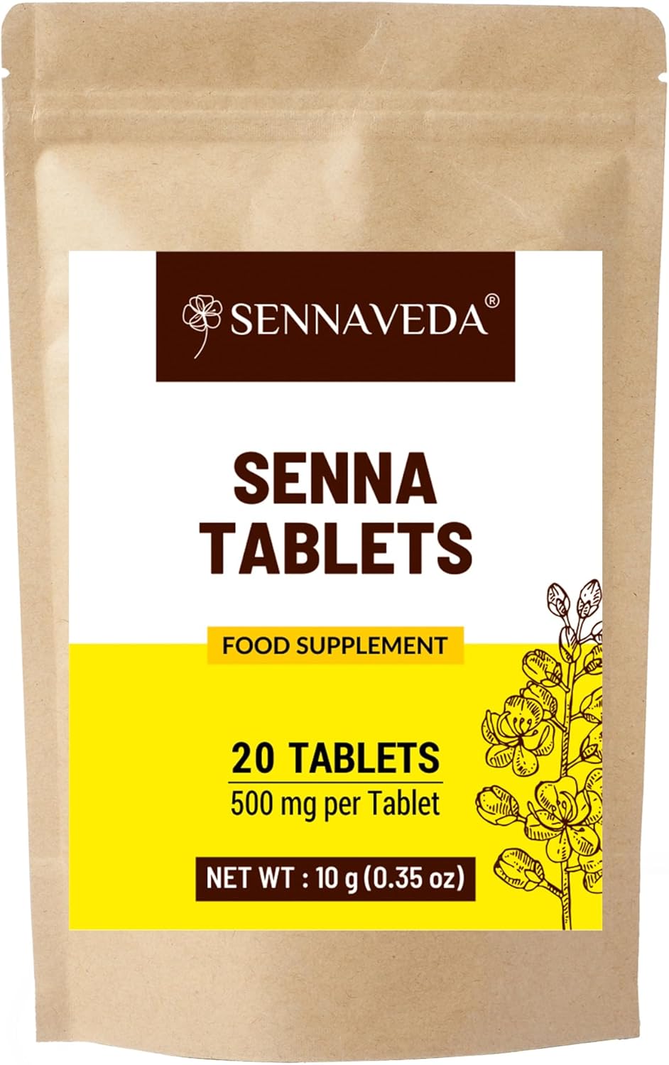 Sennaveda Senna Tablets 20 nos, Made with Senna Leaf Powder, Laxatives, Digestive Health, Detox Cleanse, Senna Leaf Powder Tablet