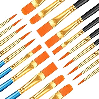 20 Pcs Paint Brush Set for Acrylic Painting, Watercolor, Miniature Detailing, and Rock Painting