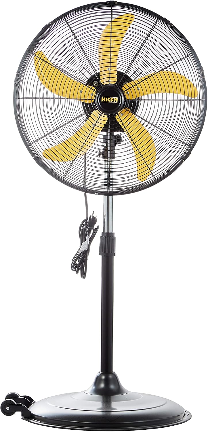 HiCFM 5000 CFM 20 inch High Velocity Pedestal Oscillating Fan with Powerful 1/5 Motor, 9ft Power Cord, Oscillation, Metal Body with Wheels for Garage, Commercial, Industrial - UL Safety Listed