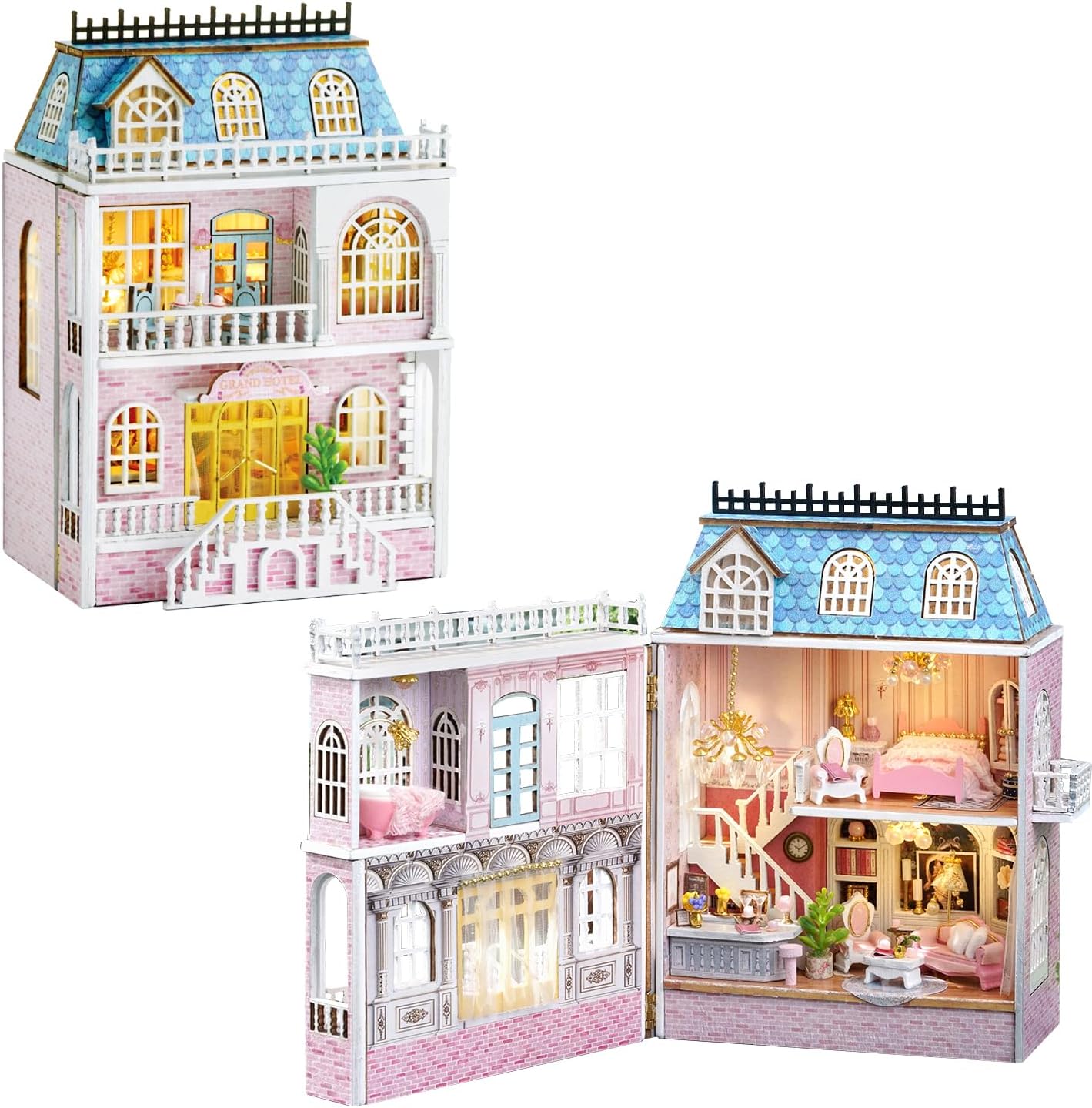 Miniature Dollhouse Kit, 1:24 Scale DIY Wooden Tiny House with LED Lights for Adults&Teens,for Gifts(Romantic Castle)