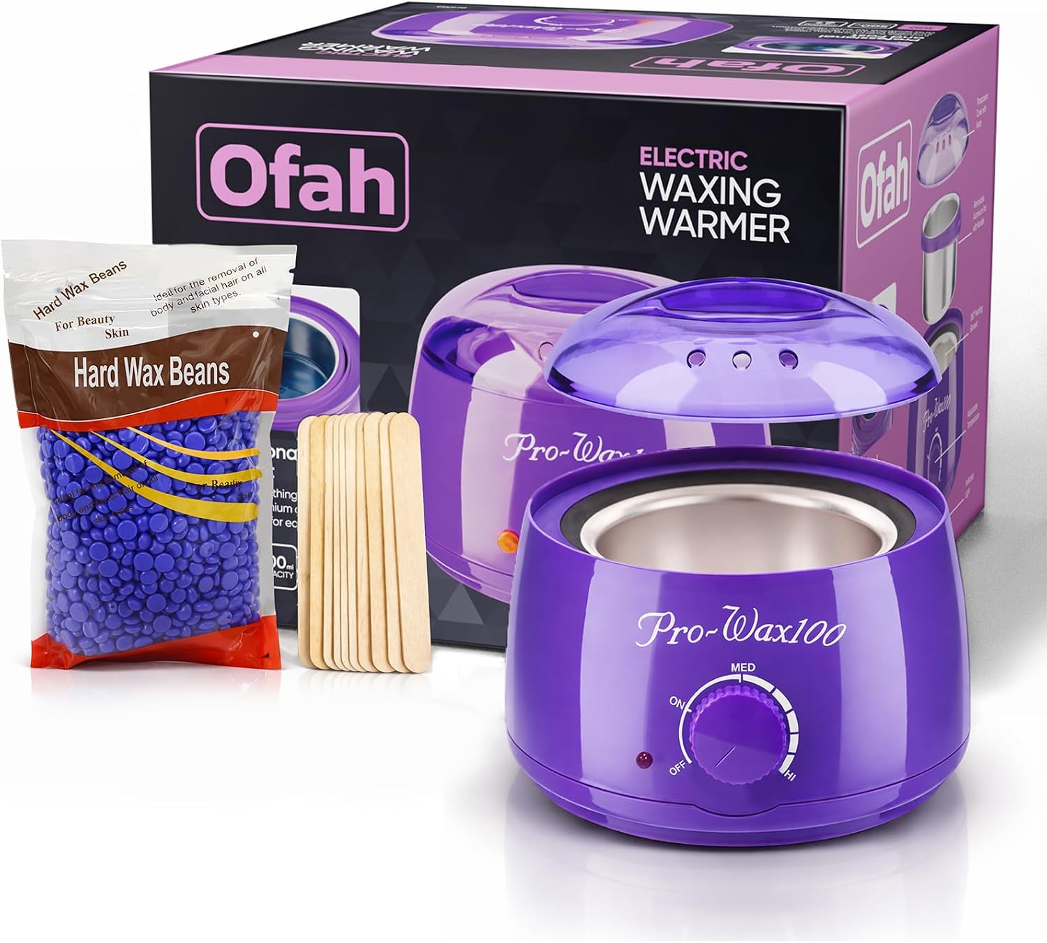 Waxing Kit for Hair Removal, Wax Warmer Heater Pot Machine with 1 Bag of Hard Wax Beads and 10 Applicator Sticks, Wax Kit for Women & Men, Face Legs Bikini