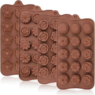 JOERSH 4PCS Silicone Chocolate Flower Molds for Candy, Fat Bombs Snacks, Truffles, 11 Floral Shapes 60 Cavities Candle Soap Wax Melts Mold (Rose, Sunflower, Tulip, Coreopsis)