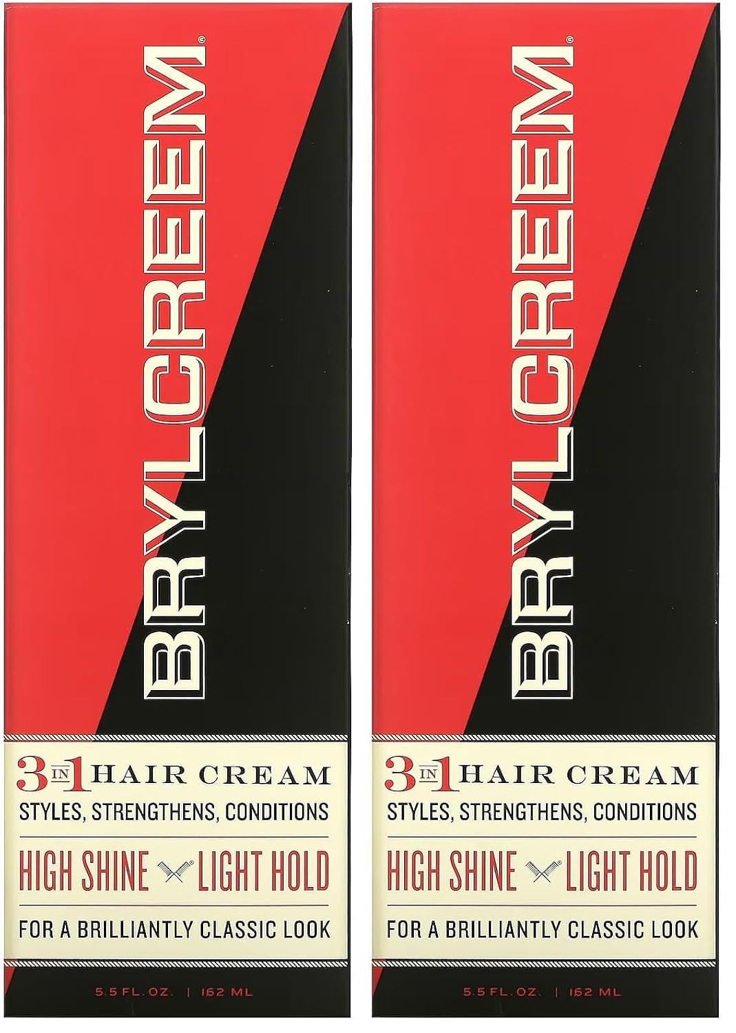 Brylcreem 3-in-1 Original High Shine Men's Hair Cream for Styling, Strengthening, and Conditioning, Alcohol-Free, 5.5 Ounce (Pack of 2)