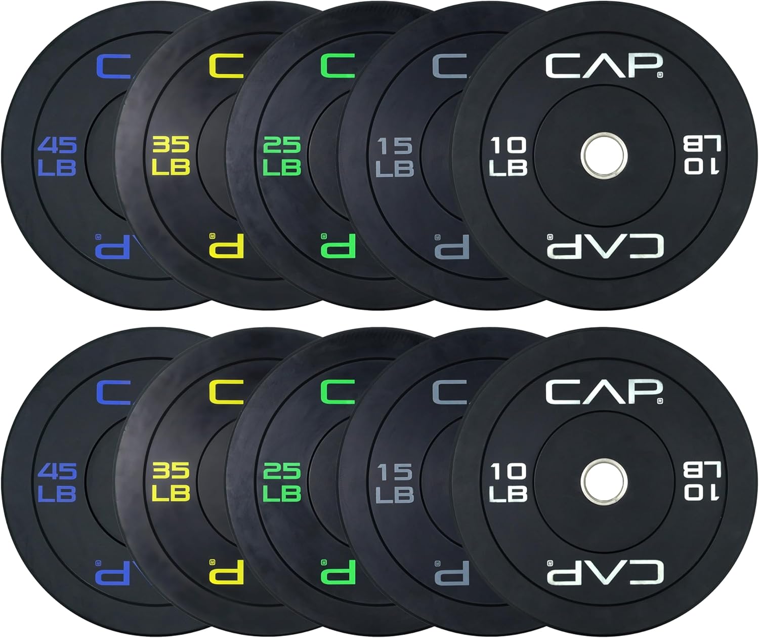 CAP 2-inch Olympic Bumper Plate Weight Set | 100-370 lbs | Multiple Colors | Storage Rack Optional