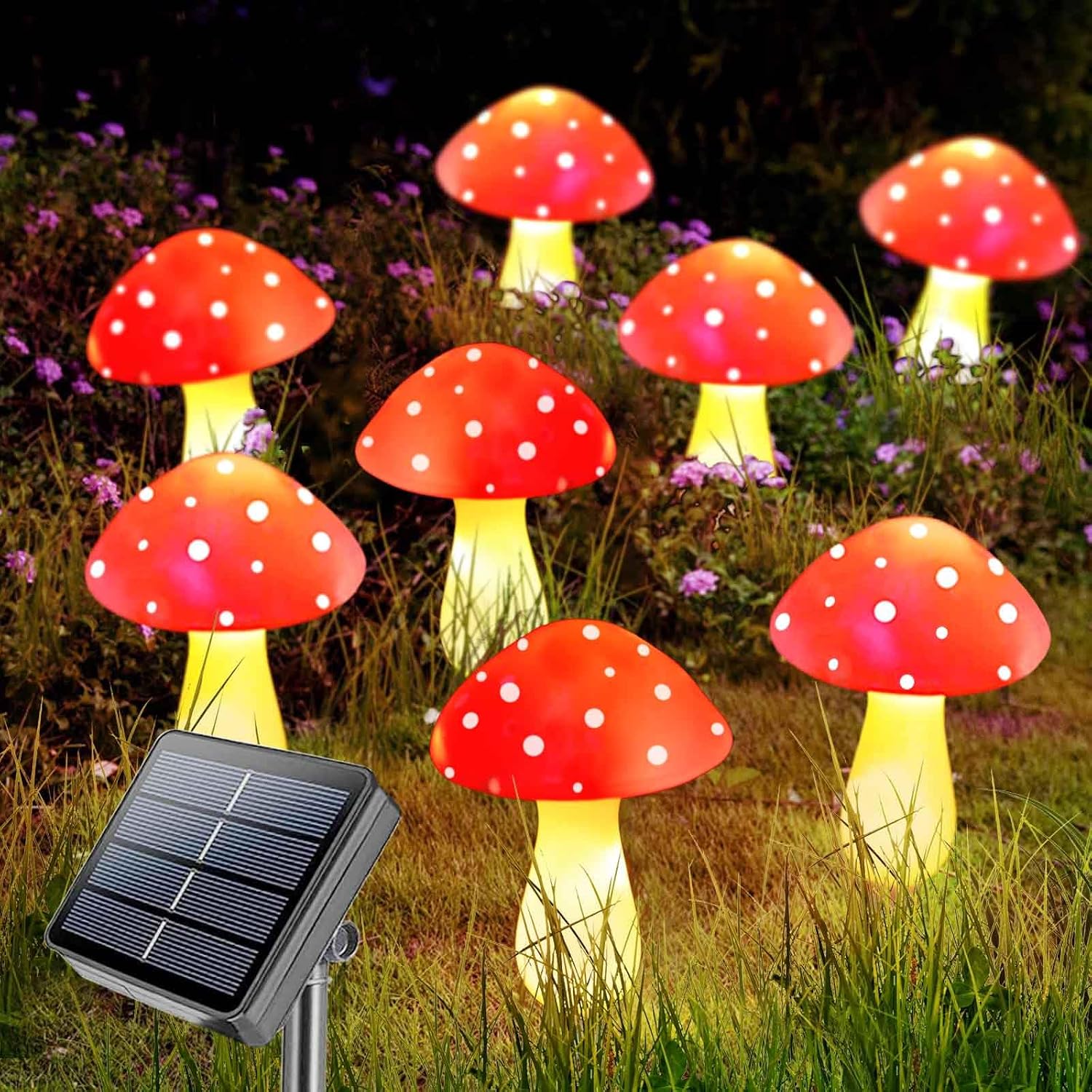 Homeleo 8 Pack Red Mushroom Solar Lights for Outdoor Garden Decor, Waterproof Solar Powered Fairy Ornaments for Yard Fence Lawn Pathway Landscape Lighting Thanksgiving Halloween Christmas Decorations