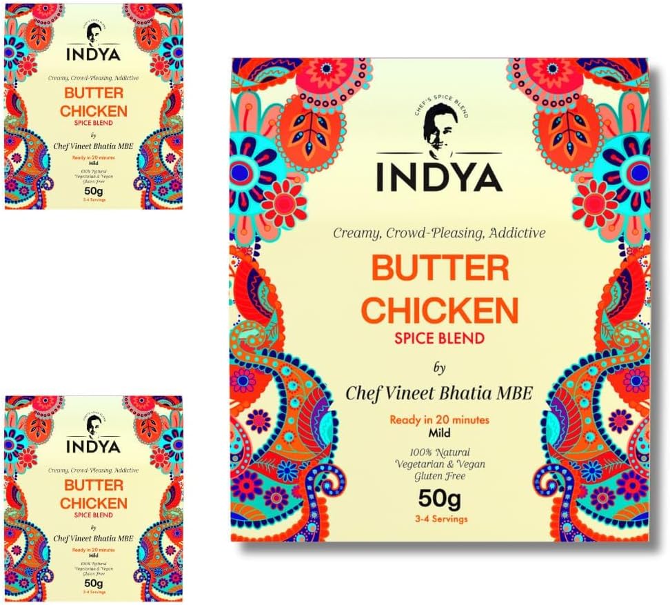 Butter Chicken Spice Mix 3 Pack by Chef Vineet Bhatia MBE – Non Spicy, Gluten Free, No Preservatives, Vegetarian & Vegan Friendly | INDYA Spices (Multipack (3 packs))