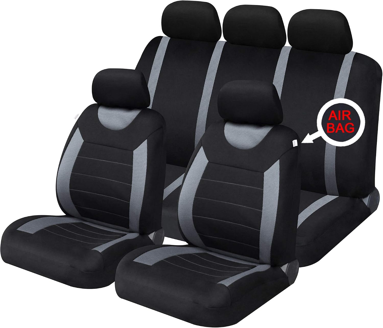Sakura Car Seat and Headrest Covers Carnaby Grey SS5398 - Full Set Universal Size Elasticated Hems Side Airbag Compatible Washable Easy Fit