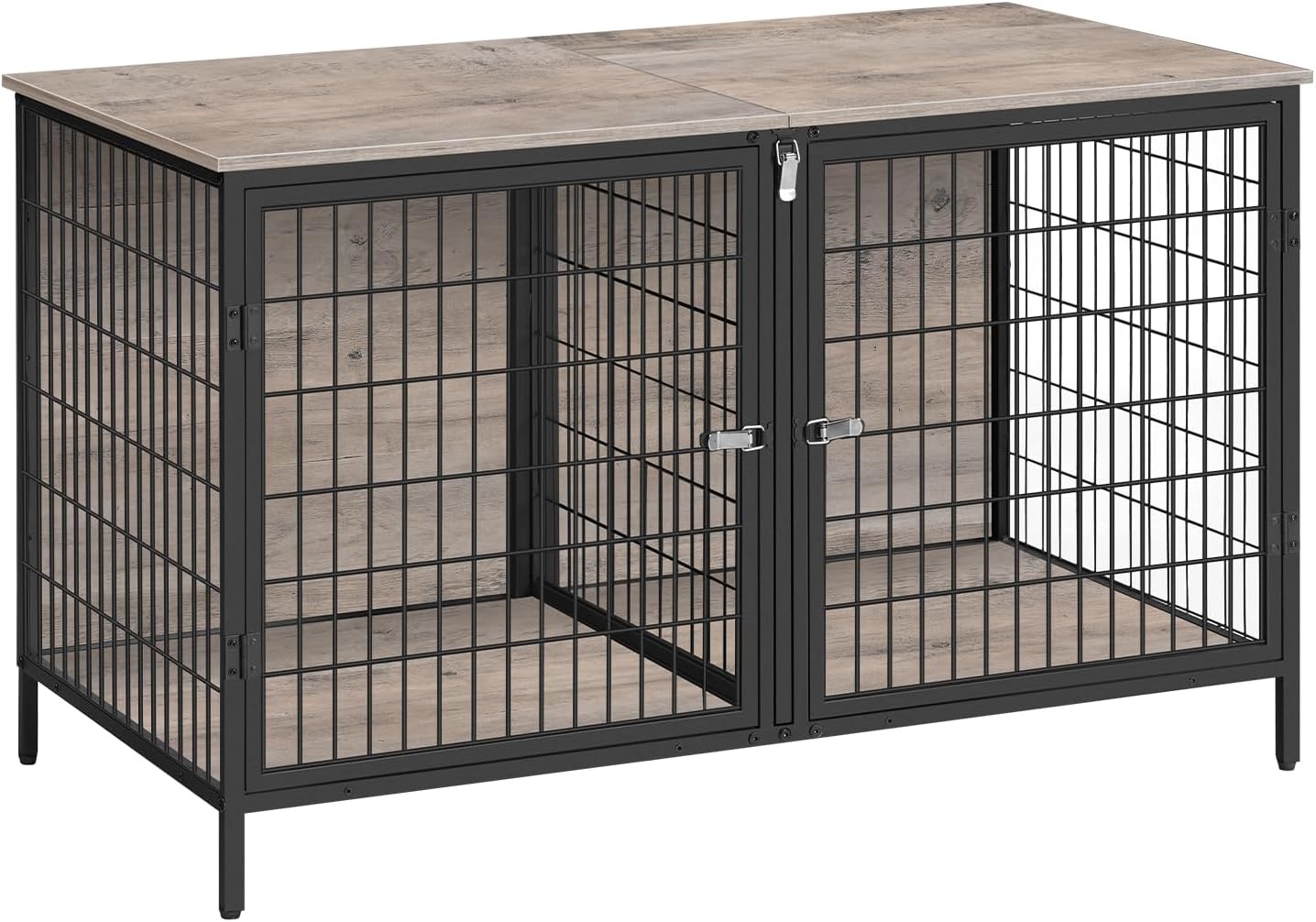 MAHANCRIS Dog Crate Furniture for 2 Dogs, 43.3" Dog Kennel with Removable Divider, Heavy Sturdy Dog Furniture Style Double Cage for Small Medium Dog, Indoor Pet House End Table, Greige DCHG1201