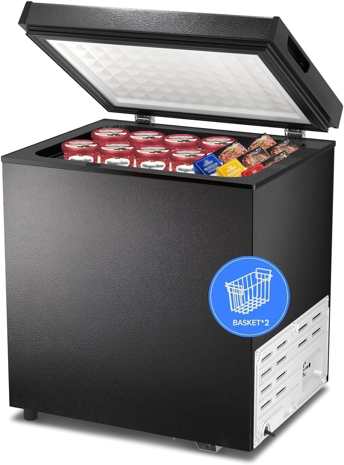 Kismile 2.0 Cubic Feet Chest Freezer, Compact Deep Freezer for Home, Black | 2 Removable Basket, Adjustable Temperature, Free Standing Top Open Door, Fits Kitchen/Office/Bar