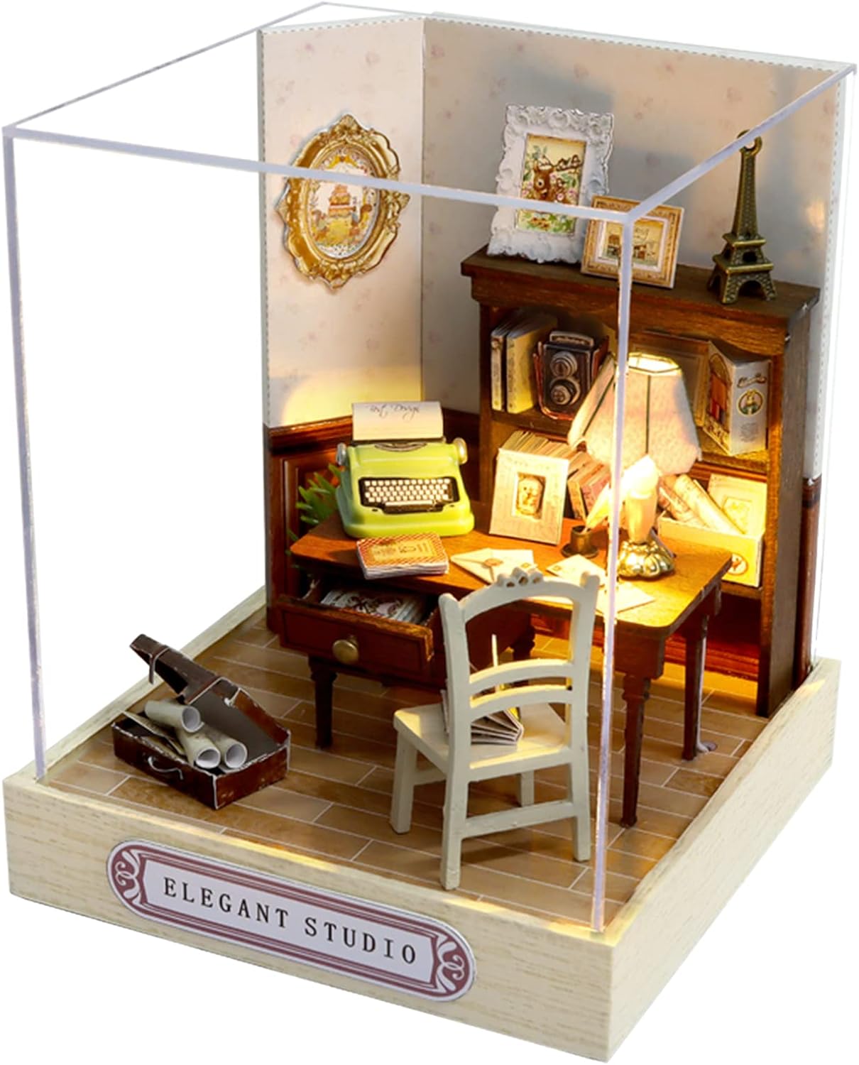 Cuteroom DIY Wooden DollHouse Kit,Dollhouse Miniature with Furniture and Dust Cover Handmade Crafts Miniature Dolls House kit for Teens Adult Gift (Elegant Studio)