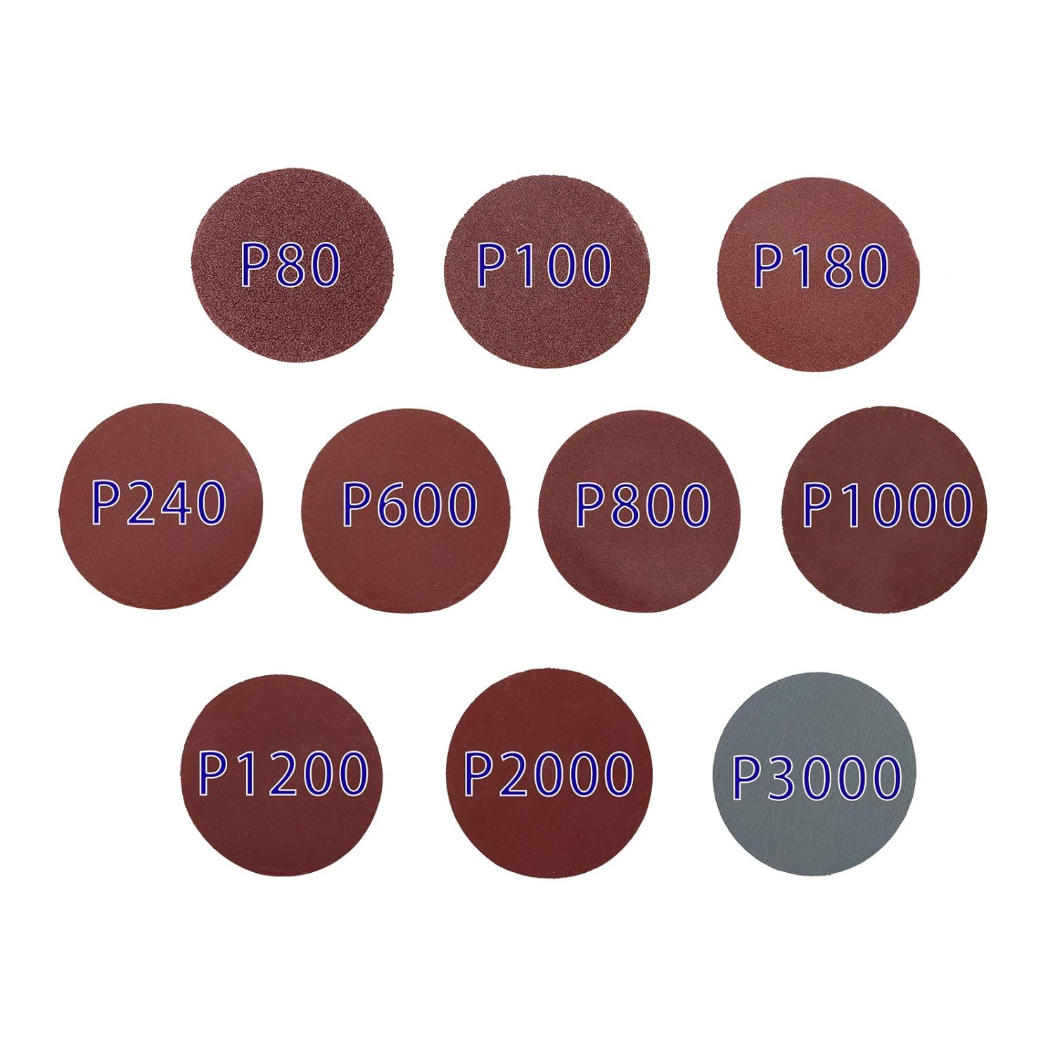 100-Pack 3-Inch Sanding Discs | P80 to P3000 Full Grit Range | 10pcs per Grit for Comprehensive Projects | Silicon Carbide for Wood Metal Auto Finishing