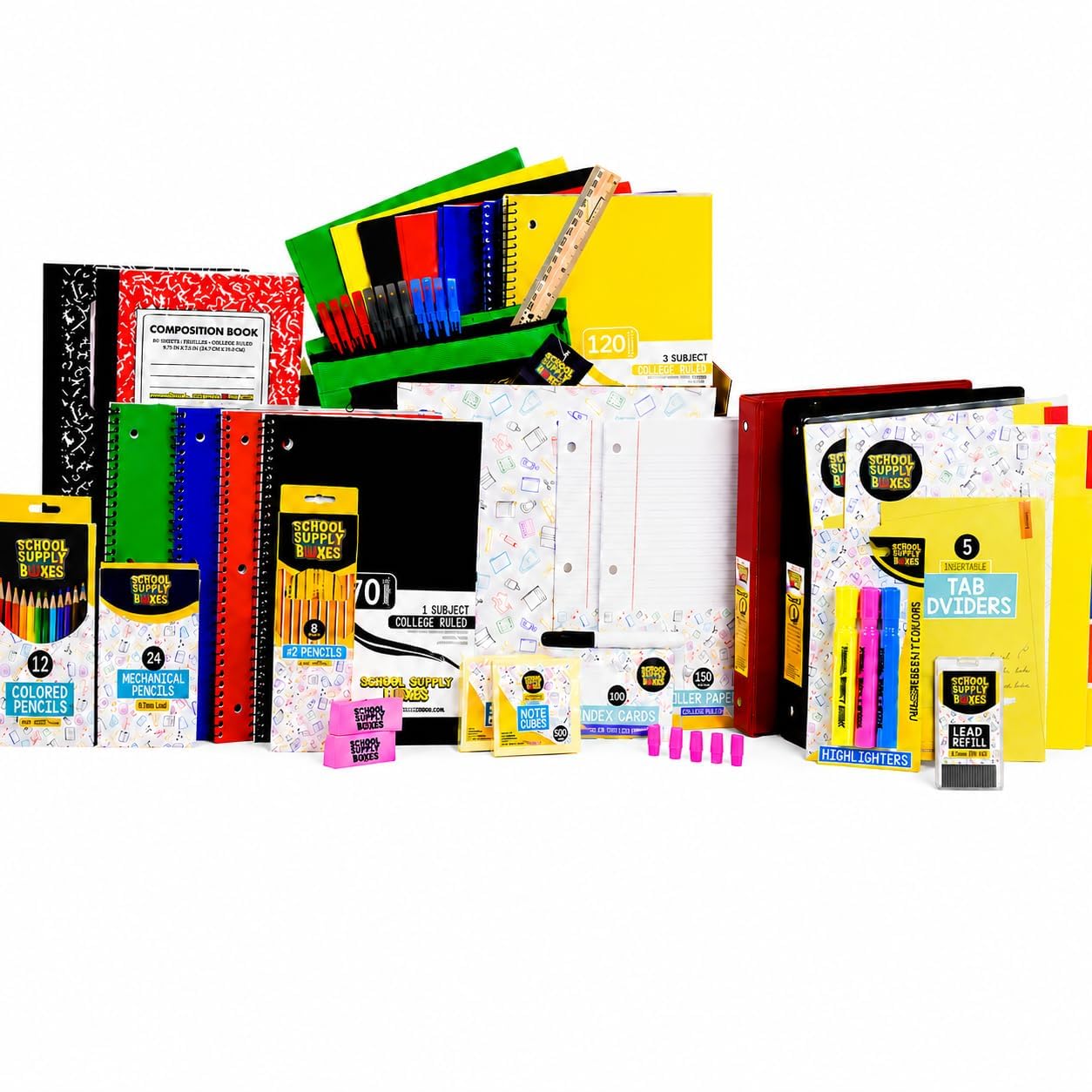 Ultimate High School and College Bundle | 1 Box | School Supply Boxes - Back to School Essentials | Includes Notebooks, Tab Dividers, Pencils, Highlighters, & More
