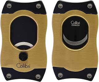 Colibri Premium S-Cut Cigar Cutter - Ergonomic Stainless Steel Spring-Loaded Straight Cut Blade, Ideal for up to 66+ Ring Gauge - Gift for Cigar Enthusiasts (Gold)