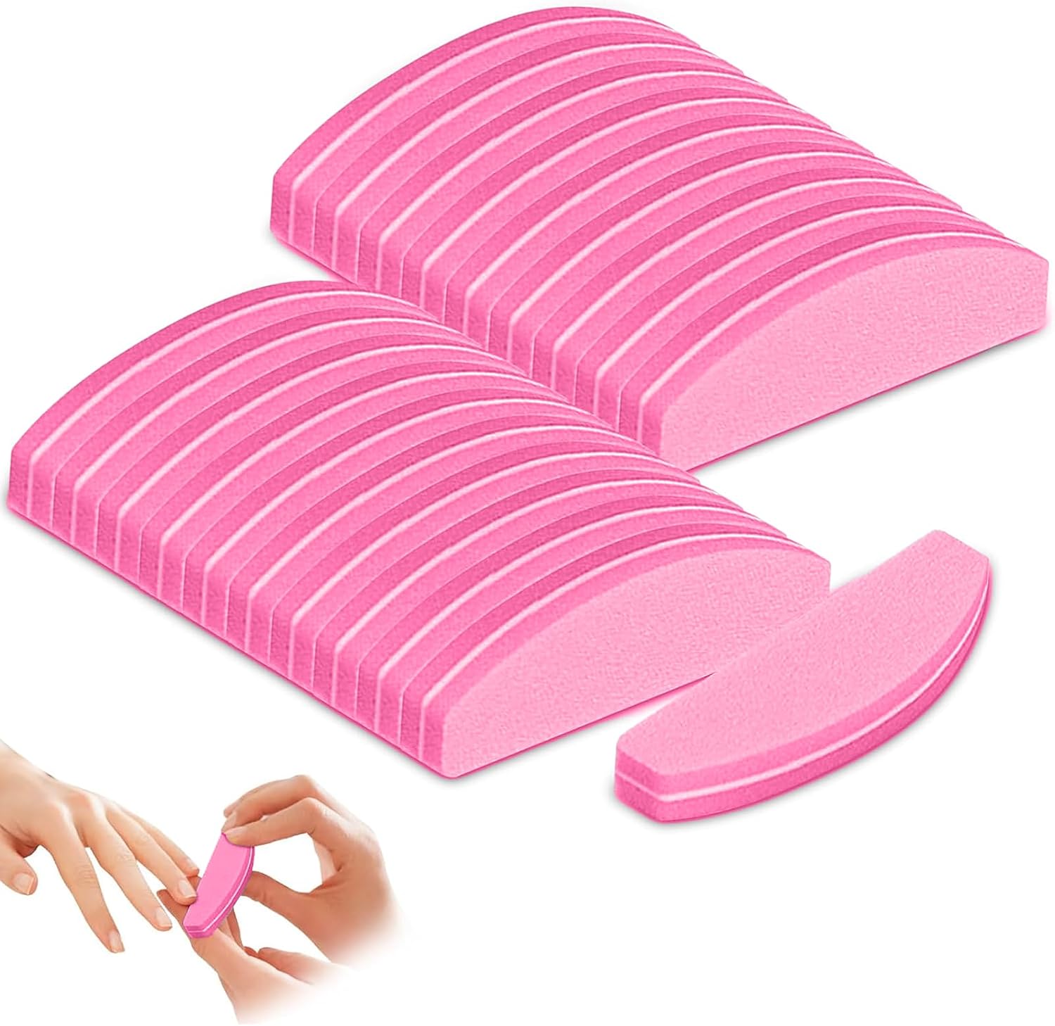 Nail Buffer, 20 Pcs Nail Buffer Blocks Nail Files Buffing Block Half Moon Buffer Sanding Block for Acrylic and Gel Nails Sanding Smoothing Shaping Buffing, Home Or Salon Use, 100/180 Grit (Pink)