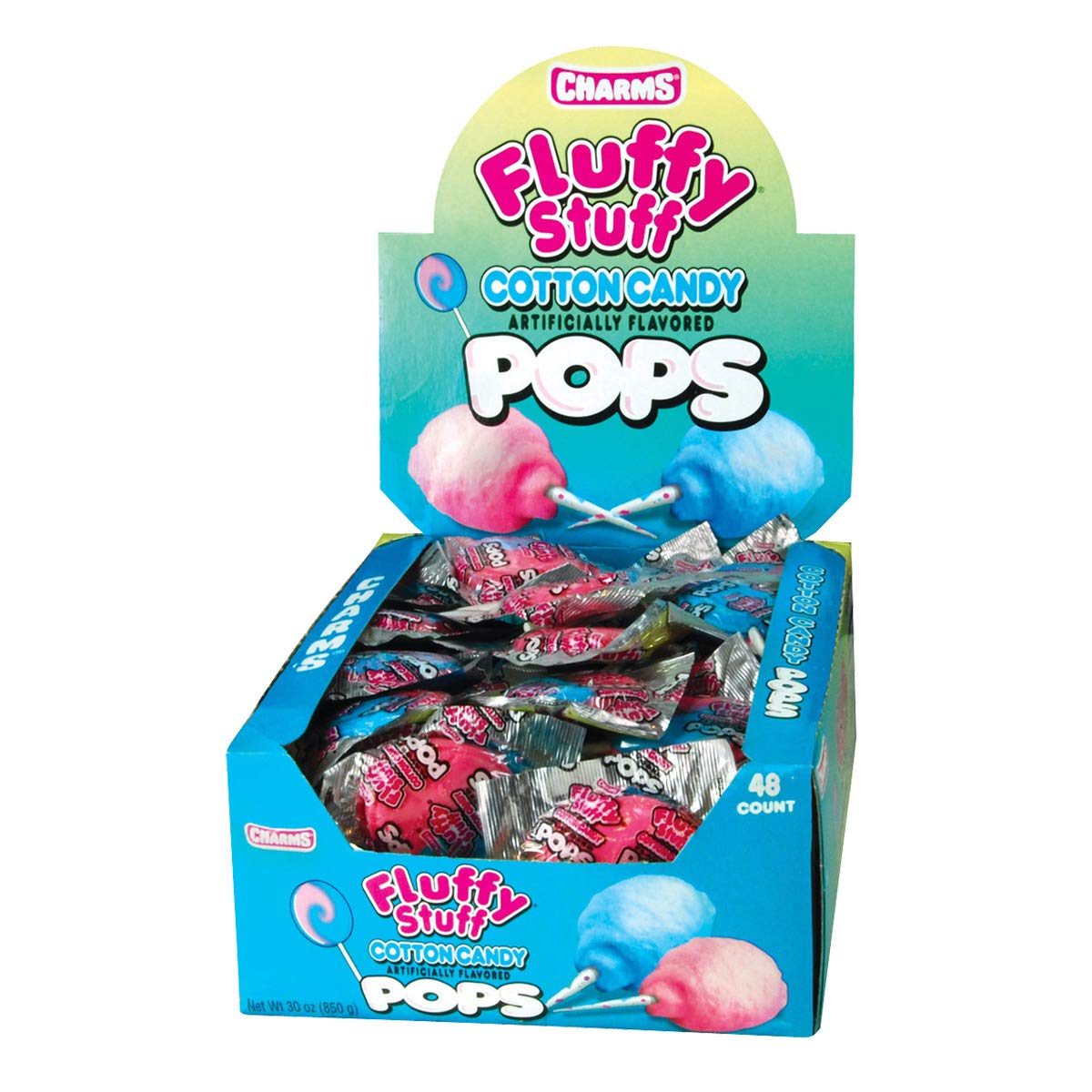 Fluffy Stuff Cotton Candy Pops (48 Count Box of 0.62 Oz), 29.76 Oz