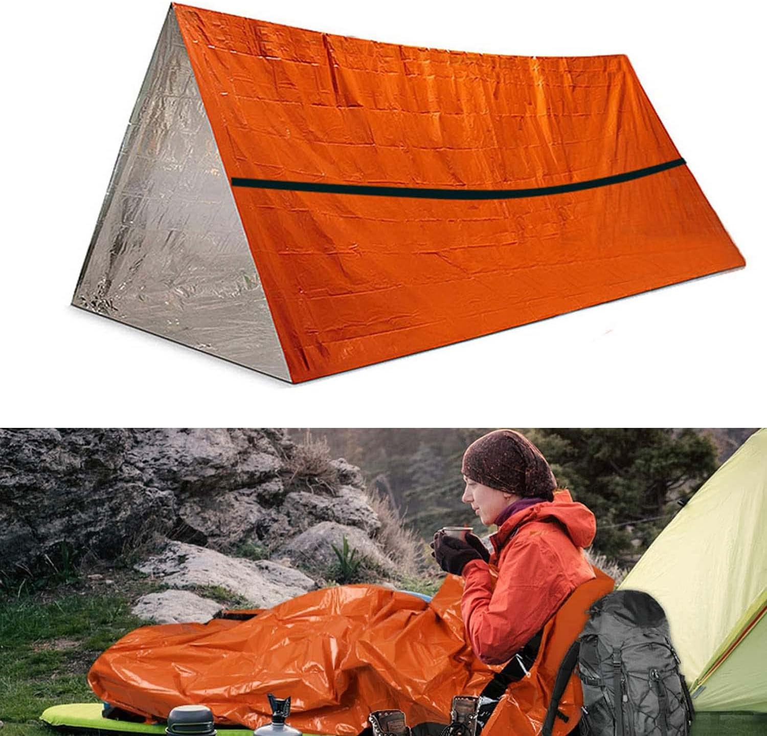 Emergency Survival Sleeping Bag, Survival Bivouac Bag, First Aid Rescue Blankets, Waterproof Emergency Blanket, Ultralight, Heat-Repellent, Camping, Hiking