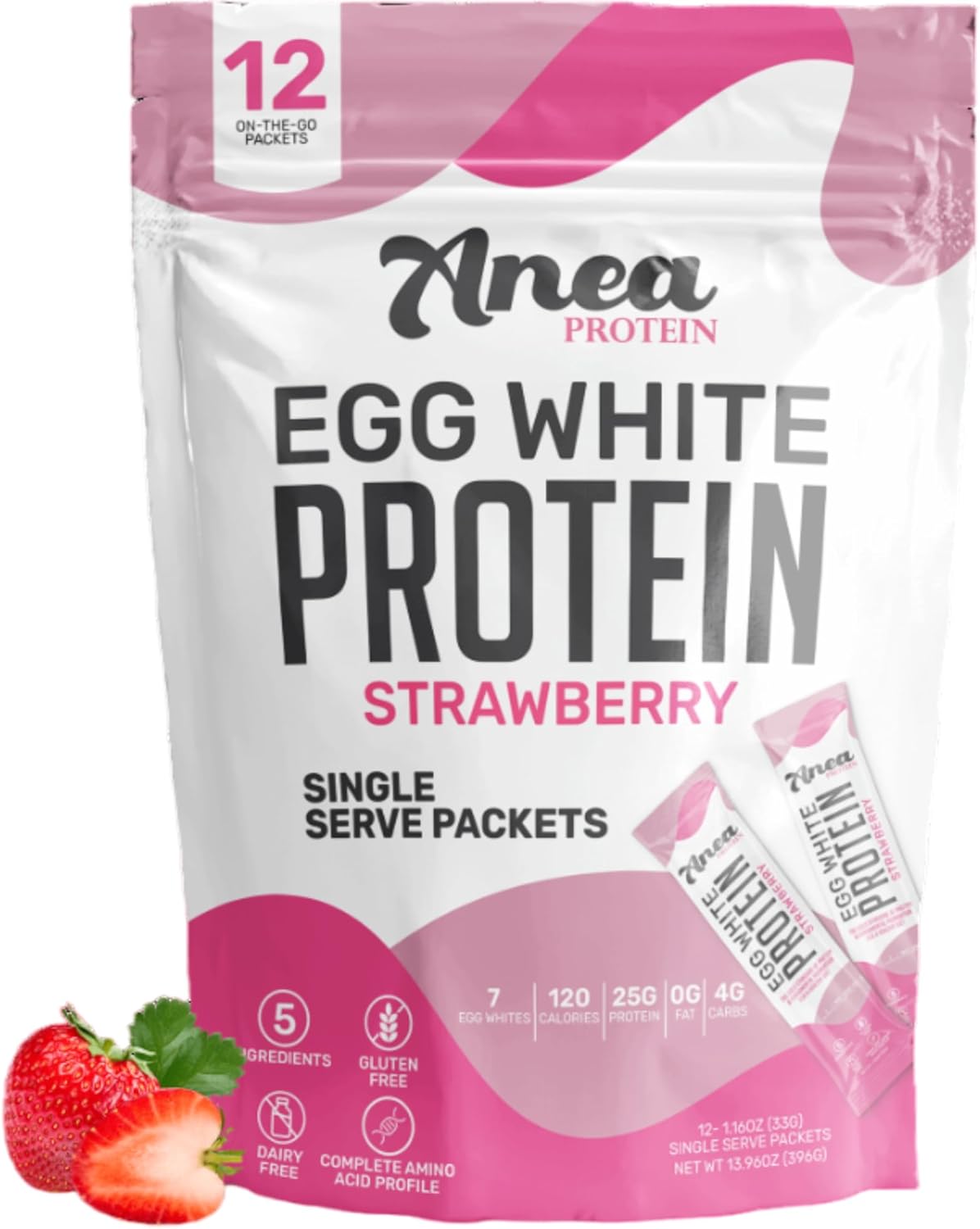 Anea Egg White Protein Powder | 25g Protein | Dairy Free | Gluten Free | Fat Free | Amino Acids | High Biological Value | 12 Servings (12 Servings (Pack of 1), Strawberry)