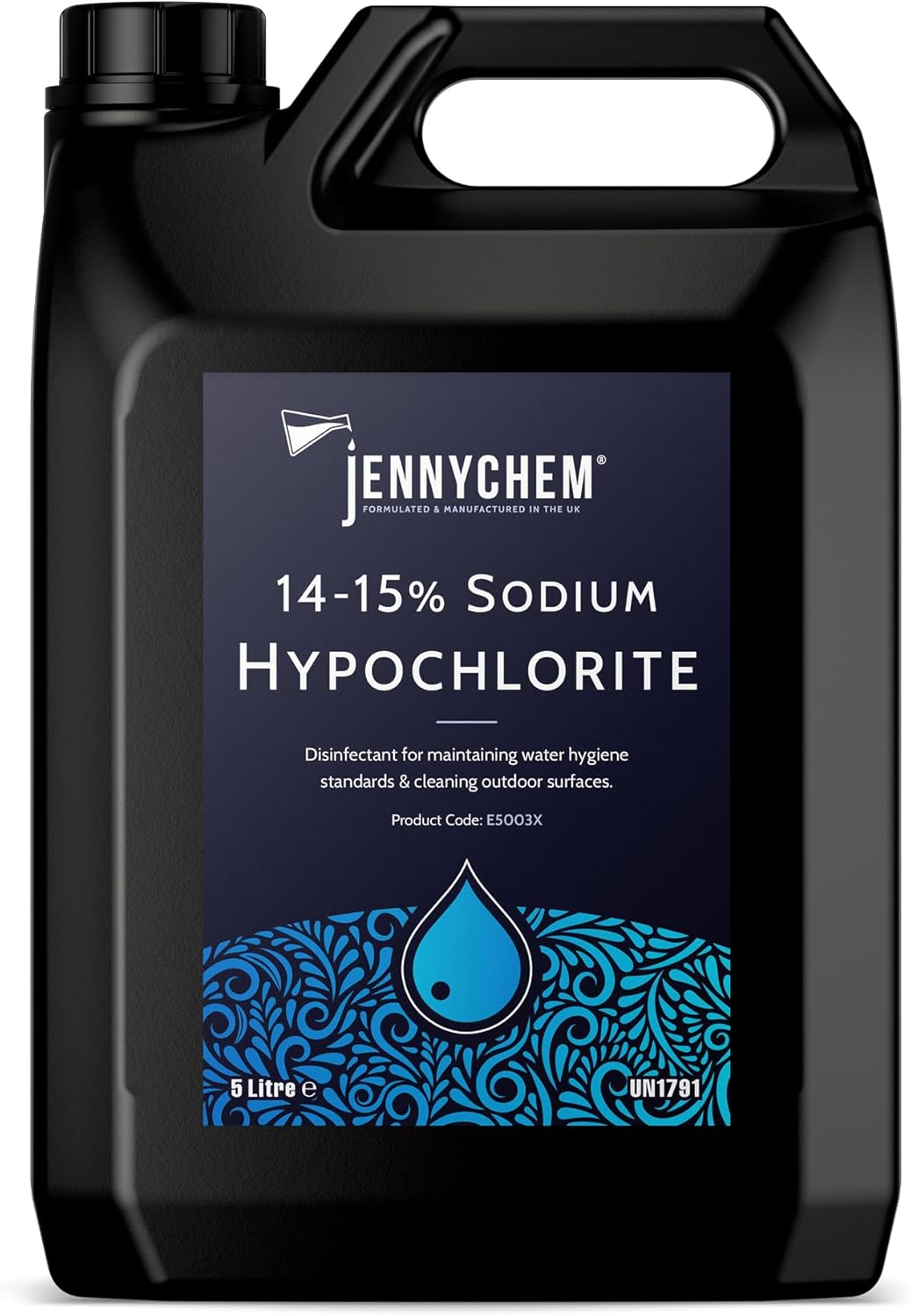 Jennychem Sodium Hypochlorite Solution 14-15%, Powerful Swimming Pool Chlorine, Patio Cleaner, Transform Your Outdoor Space (5L)