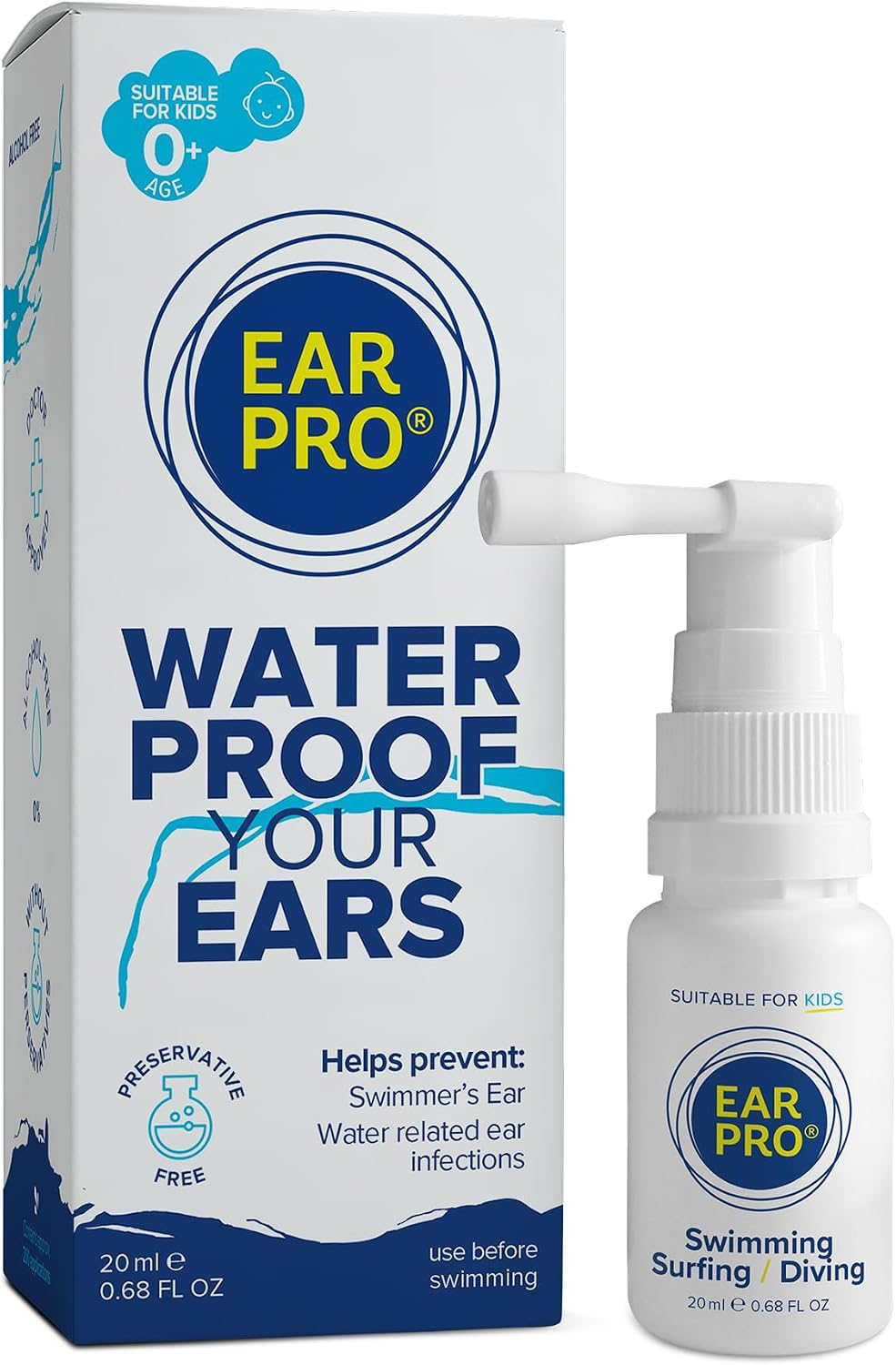Ear Pro - Natural Swimmers Ear Drops Spray Oil a Hygienic Ear Plugs Replacement that forms a Seal to prevent Trapped Water & Infection - Safe to Use Swim Ear Drops for Adults & Kids (200 Uses, 1-Pack)