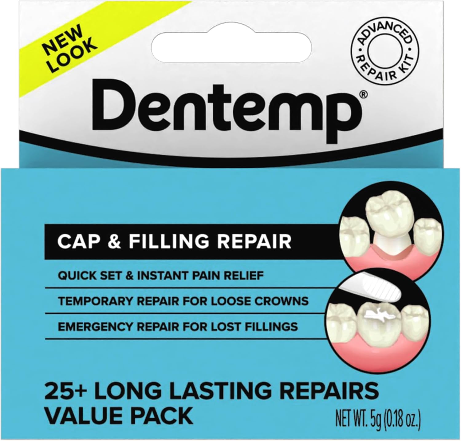 Dentemp Maximum Strength Loose Cap & Lost Filling Repair Kit – 5g (1pk) | Dental Repair Kit for Instant Pain Relief - Value Pack