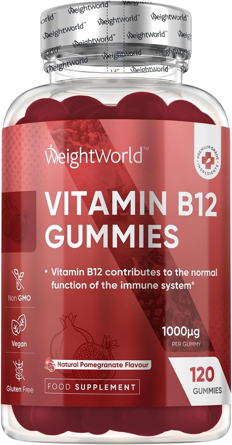 Vitamin B12 Gummies - 120 Gummies - 4 Months Supply - 1000mcg - 1 per Day - Vegan & Gluten-Free - Tasty, Natural Pomegranate Flavour - Bioavailable Methylcobalamin Form - B12 Vitamin Supplement