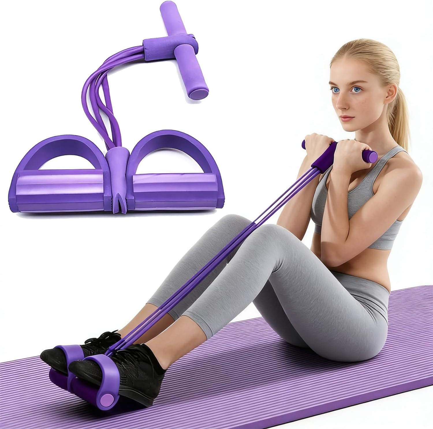 4 Tubes Elastic Sit Up Pull Rope with Foot Pedal