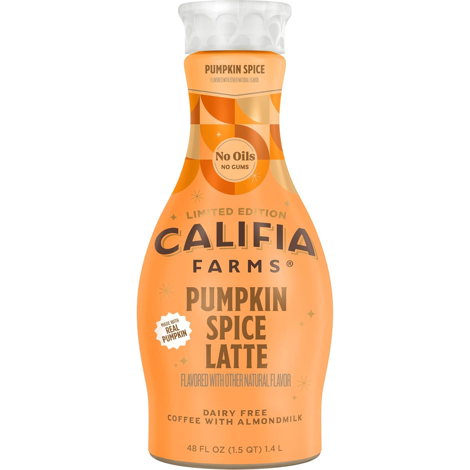 Califia Farms - Pumpkin Spice Latte Cold Brew Coffee with Almond Milk, 48 Oz, 100% Arabica, Dairy Free, Plant Based, Vegan, Gluten Free, Non GMO, Iced Coffee