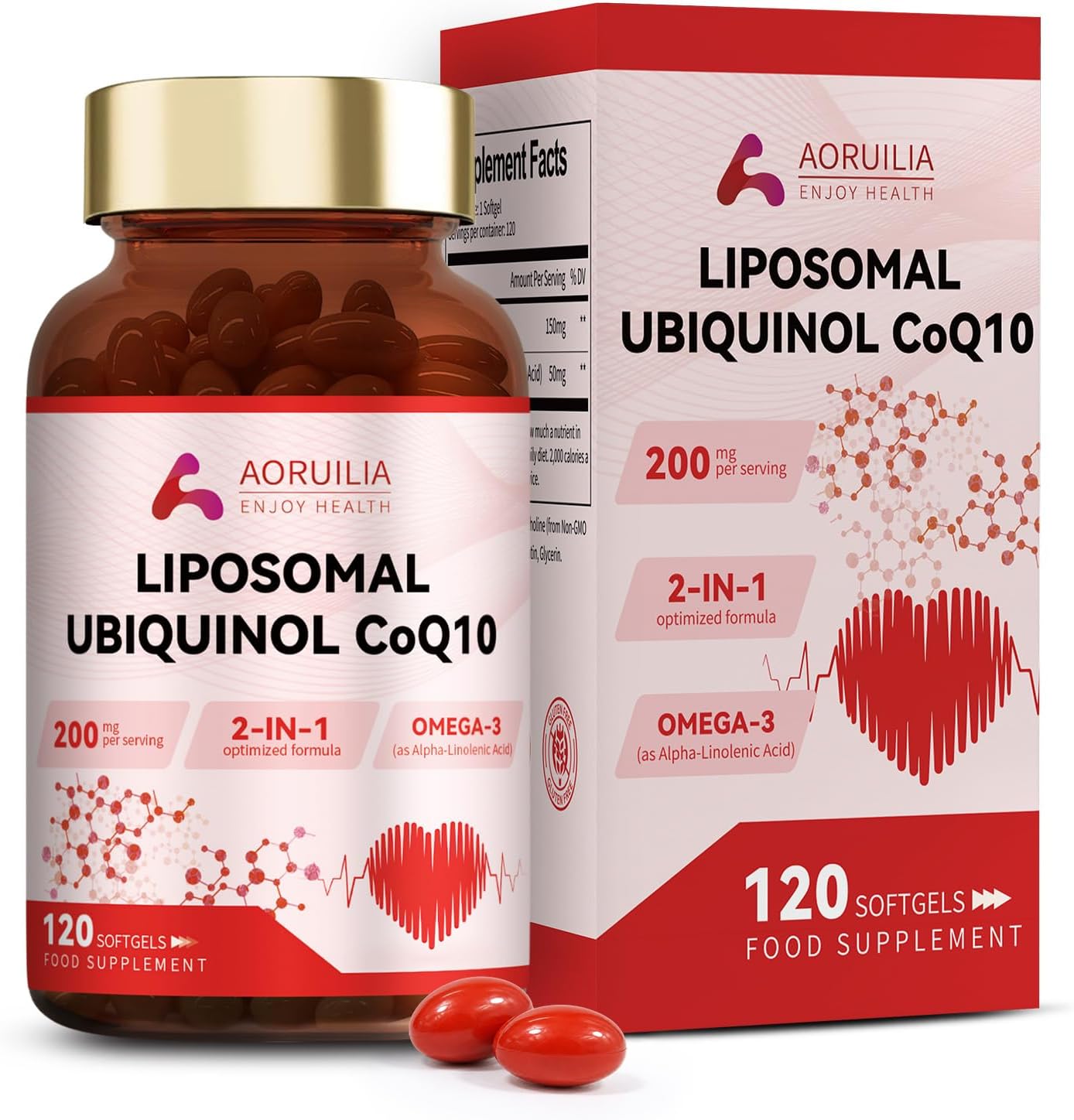 Ubiquinol CoQ10 High Strength 200mg Softgels with Omega 3 Coenzyme Q10 Supplements for Women&Men Powerful Antioxidant for Heart Health 120 Softgels 4 Months Supply