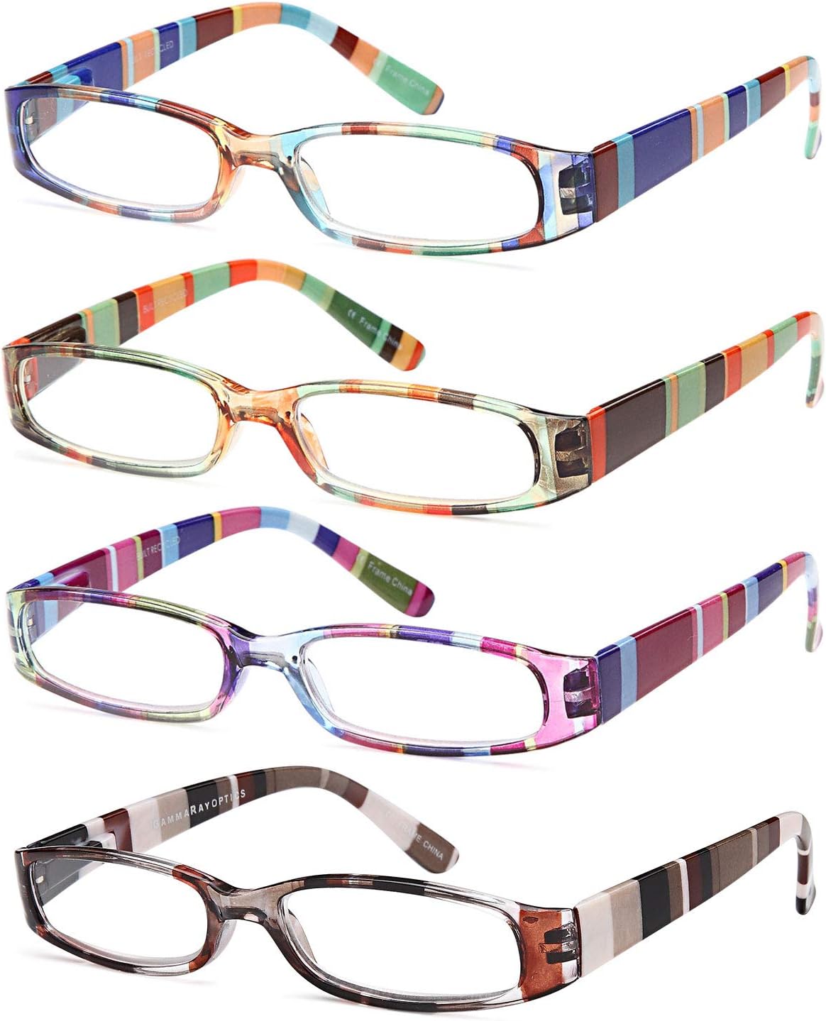 Gamma RAY Readers 3 Pairs Ladies' Color Block Readers Quality Spring Hinge Reading Glasses for Women