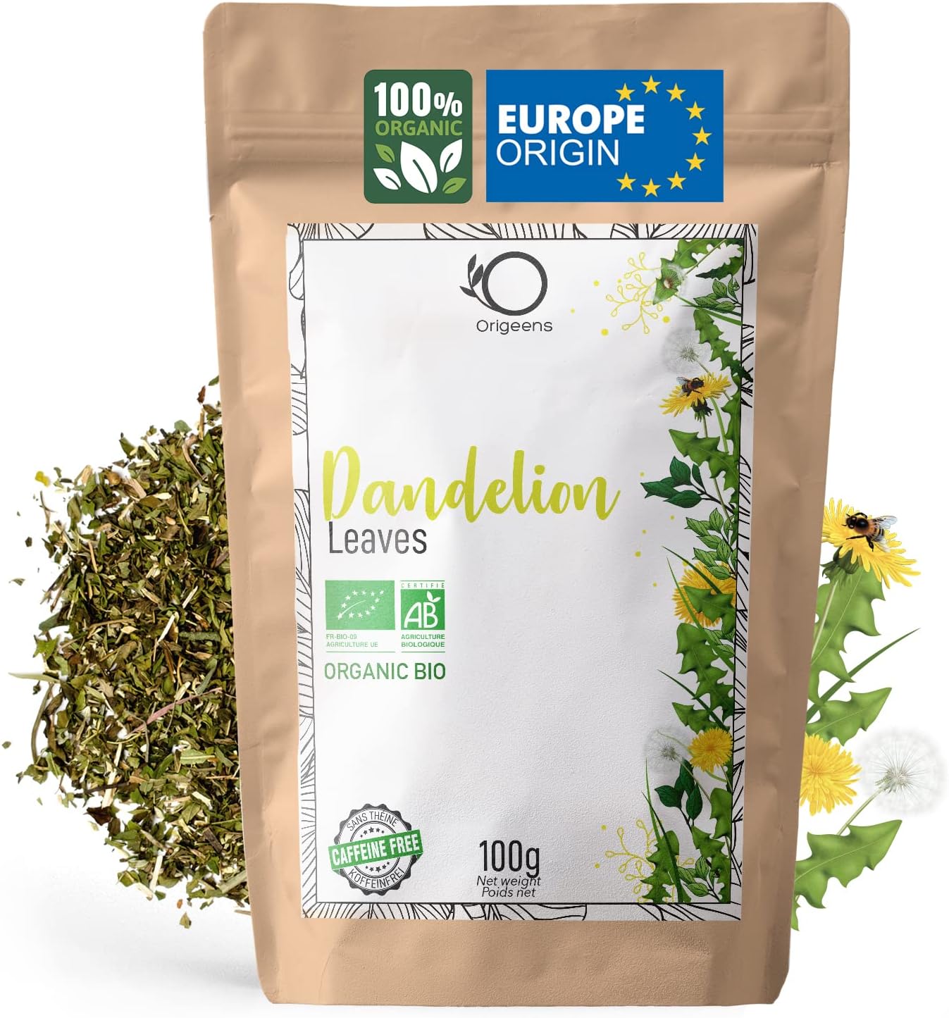 ORIGEENS DANDELION TEA ORGANIC 100g Origin EU | Organic Dandelion tea, Detox detox and diuretic tea | Dried Dandelion leaves
