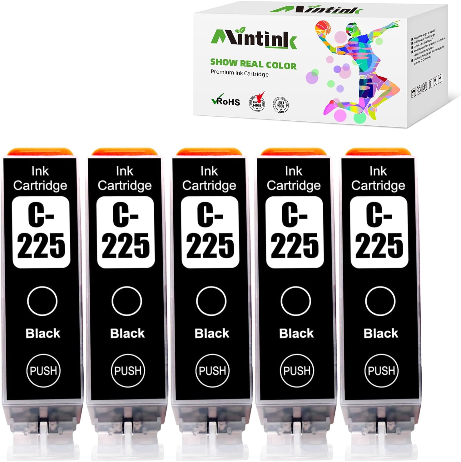 PGI225BK PGI-225 Black Ink Cartridge Replacement for Canon PGI225 225 Ink cartridges Use with PIXMA MG6120 MG6220 MG5320 MX882 Printers (PGI225 Black Ink Cartridge 5 Pack)