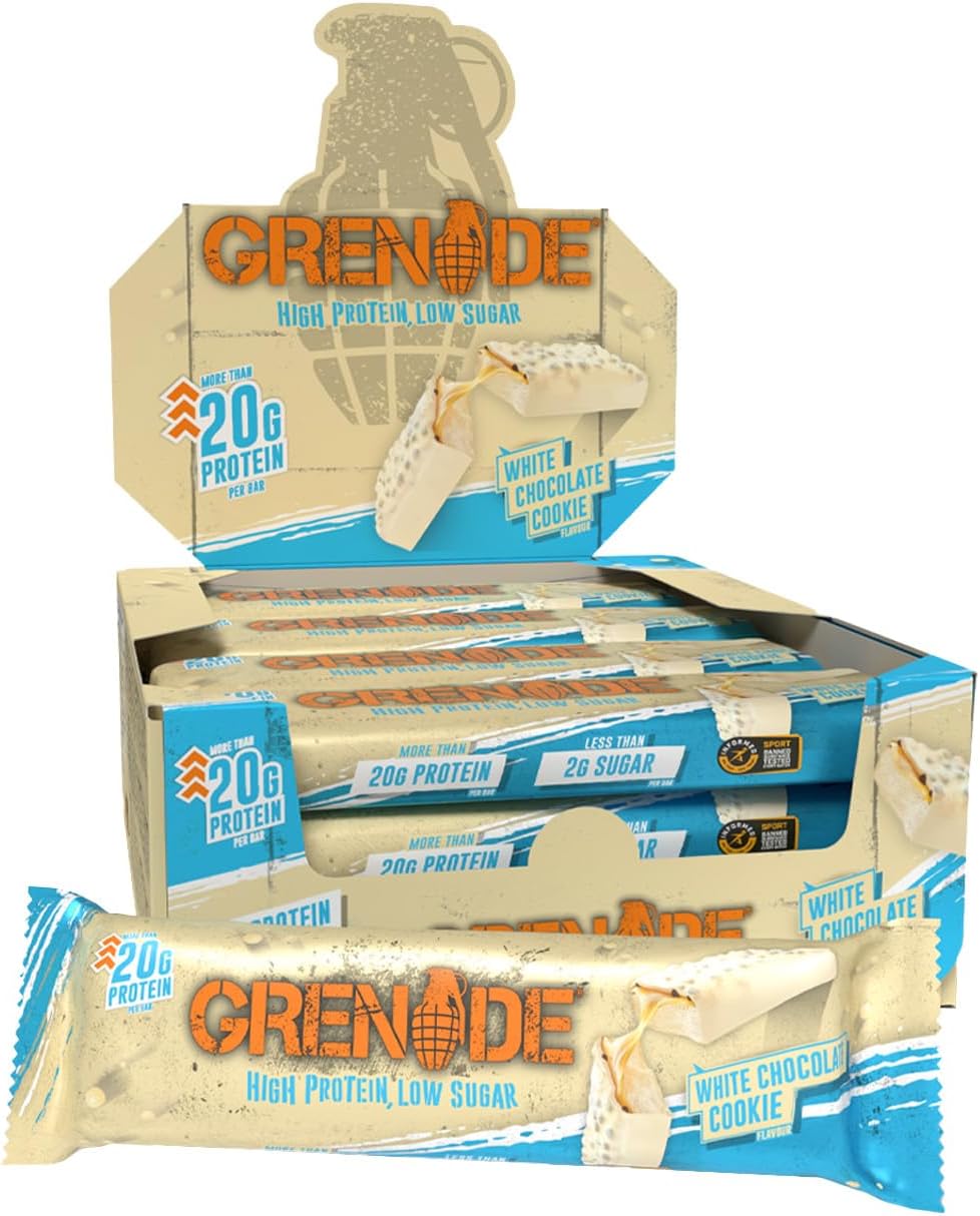 Grenade High Protein, Low Sugar Bar - White Chocolate Cookie, 12 x 60 g (Packaging May Vary)