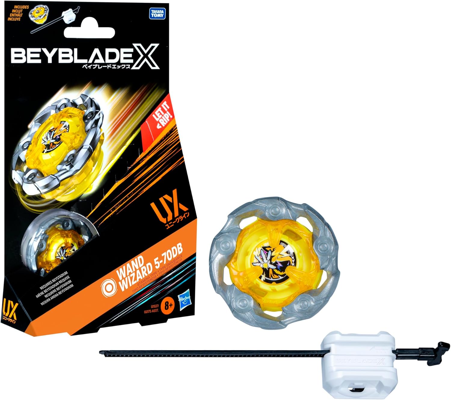 Beyblade X Wand Wizard 5-70DB UX Starter Pack Set with Stamina Type Top and Launcher; Authentic Takara Tomy Battle Tops Games/Toys for Boys and Girls 8+